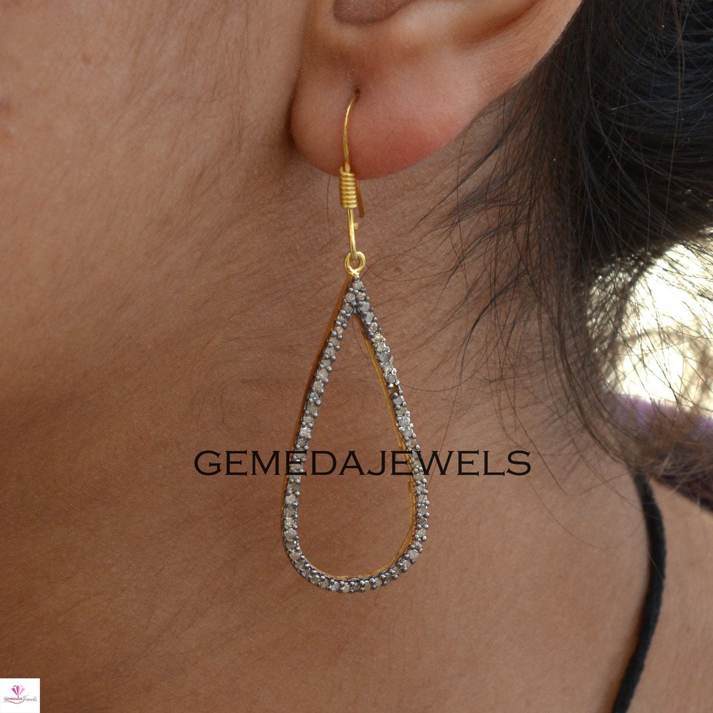 Sale! Pave Diamond Earrings, 925 Sterling Silver Jewelry, 14k Gold Earring, Ear Wire Earrings Jewelry, Women Gift Jewelry, Diamond Jewellery