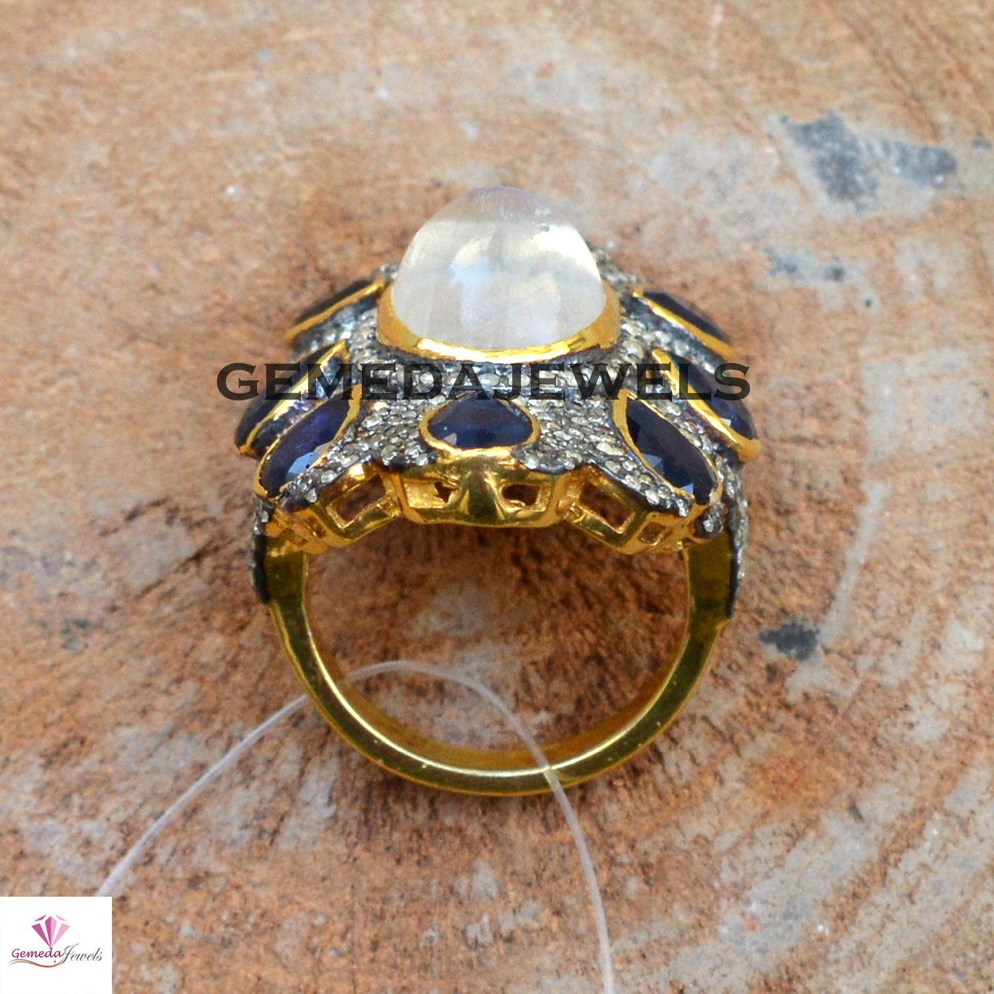 Moonstone Diamond Ring, Sapphire Silver Ring, 925 Silver Jewelry, Gold Vermeil Ring Jewelry, Diamond Jewellery, Gemstone Silver Ring, Gifts