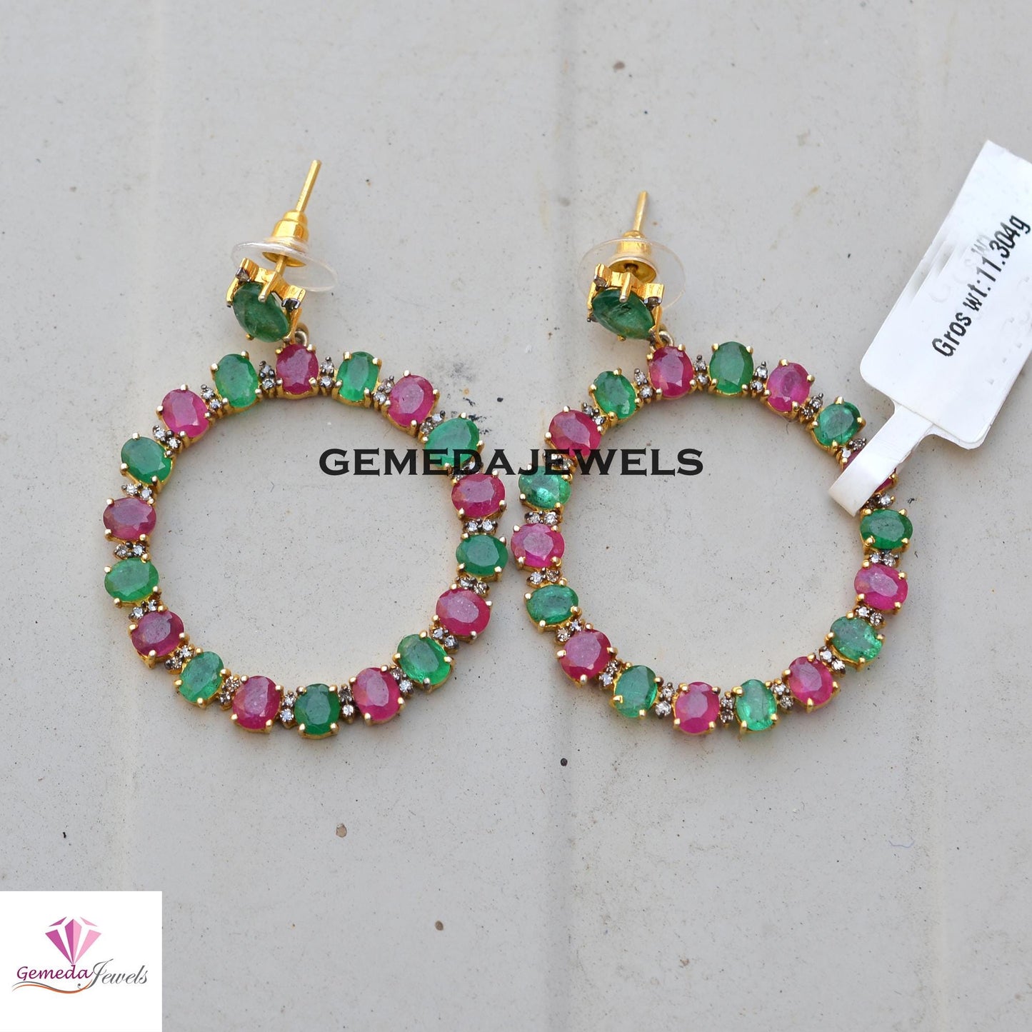 Sale!! Natural Emerald Gemstone Earrings, Ruby 925 Silver Earring Jewelry, Pave Diamond Earrings, Gold Vermeil Jewelry, Women's Jewelry