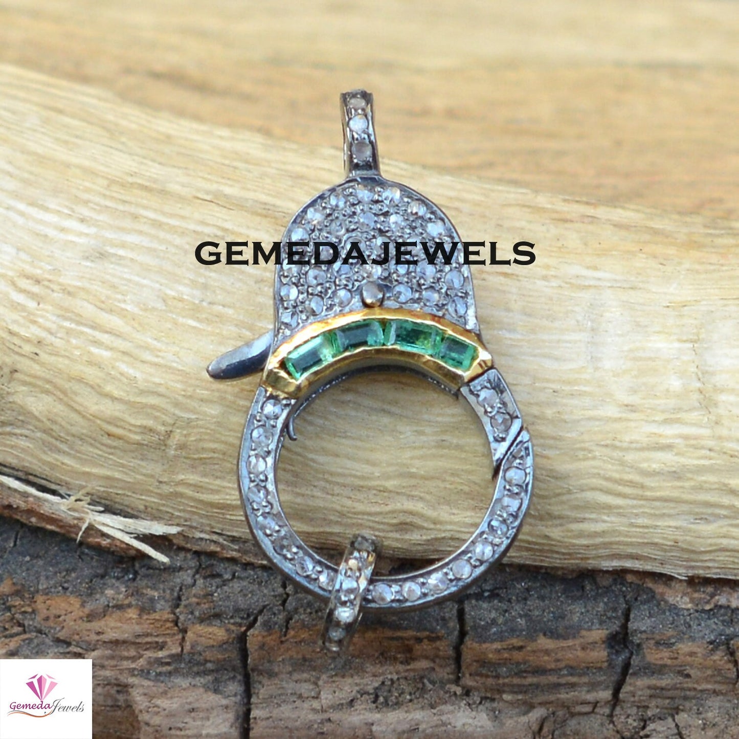 Sale Emerald Silver Lock, Pave Diamond Lock, Ruby Gemstone Clasp, Baguette Diamond Lobster Claw, 925 Silver Jewelry, Diamond Finding Jewelry