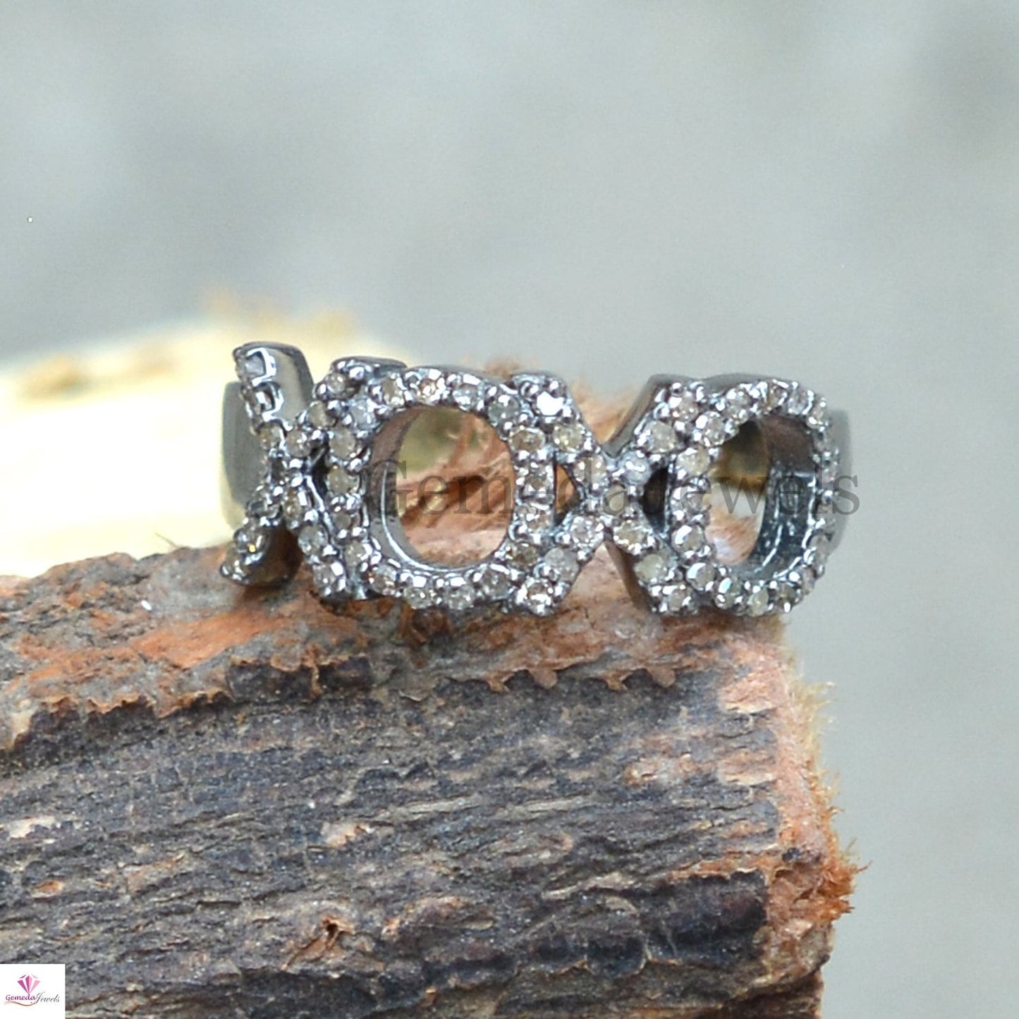 Sterling Silver Jewelry, Pave Diamond Ring, 'XOXO' Alphabet Beautiful Unique Ring, Handmade Diamond Ring, Engagement Wedding Gift For Her