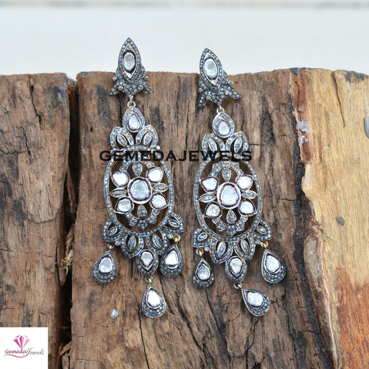 Sparkling Polki Diamond Earrings, 925 Silver Jewelry, Antique Earring Jewelry, 14k Gold Vermeil Earrings, Diamond Jewellery, Wedding Jewelry