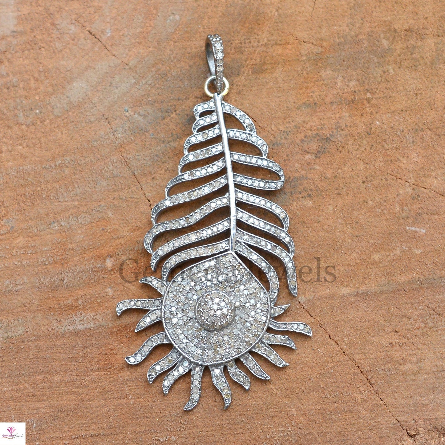 Pave Diamond Pendant, 925 Silver Pendant, Diamond Jewellery, Peacock Feather Pendant, 16" Link Chain Pendant Necklace, Valentine's Gifts