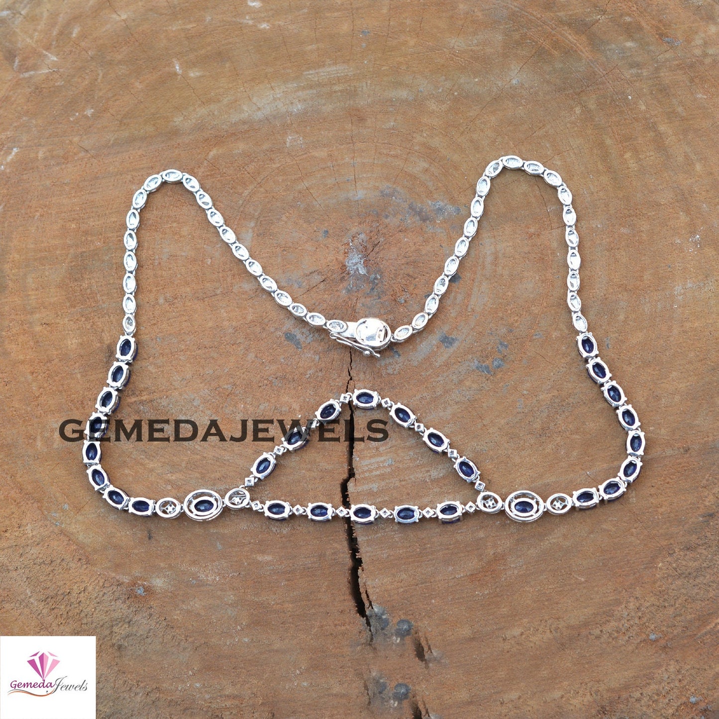 Sparkling Blue Sapphire Necklace, Sapphire Earrings Jewelry, Pave Diamond Jewelry Set, 925 Silver Jewelry, 19" Necklace Jewelry Gift For Her