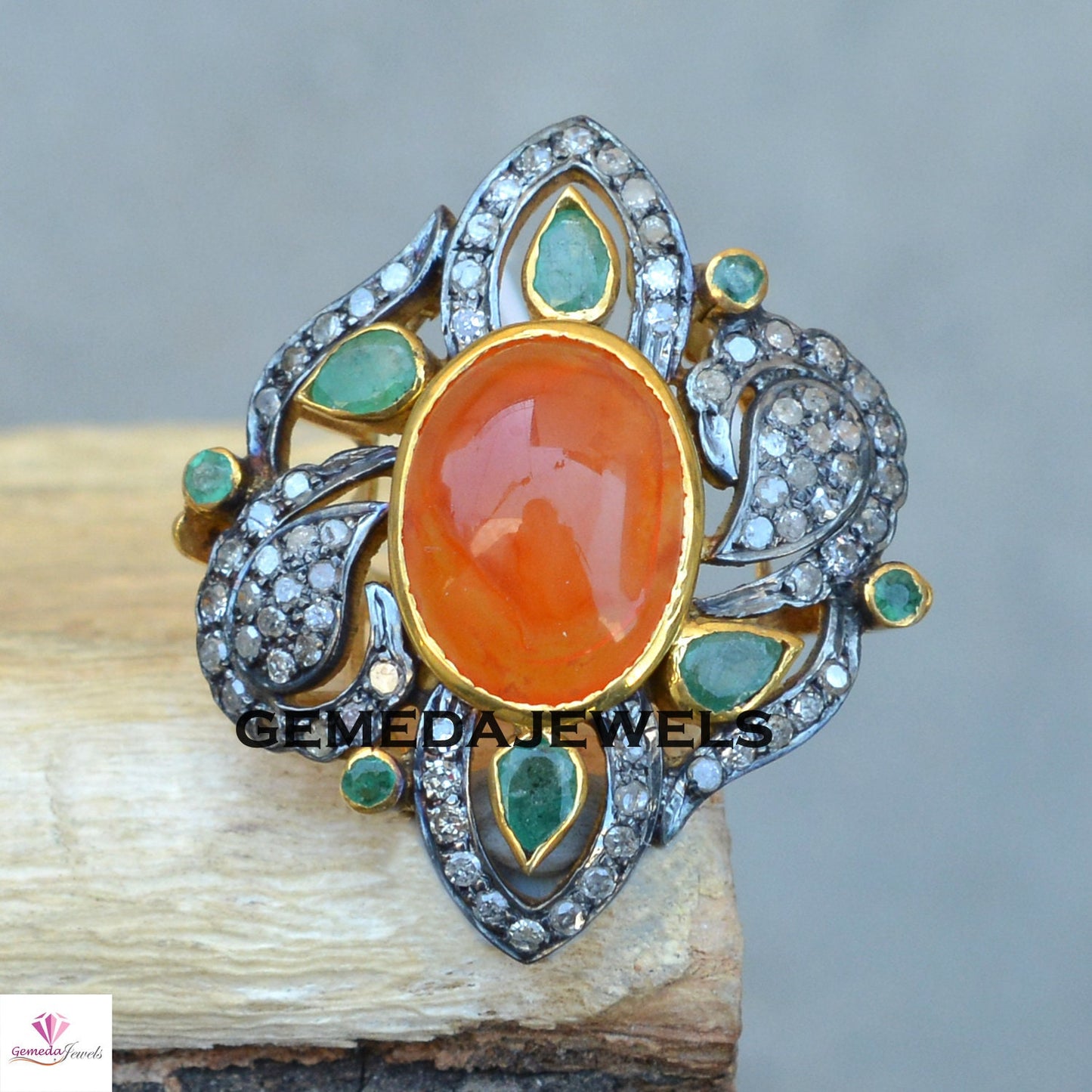 Carnelian Gemstone Ring, Beautiful Diamond Ring, Pave Diamond Jewelry, Gemstone Silver Jewelry, Gold Vermeil Ring, 925 Silver Jewelry, Gifts