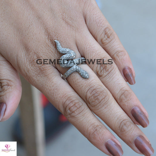 Pave Diamond Snake Ring, Sterling Silver Ring, Diamond Silver Jewelry, Silver Snake Ring, Snake Diamond Ring, Micro Pave Snake Ring, Gifts