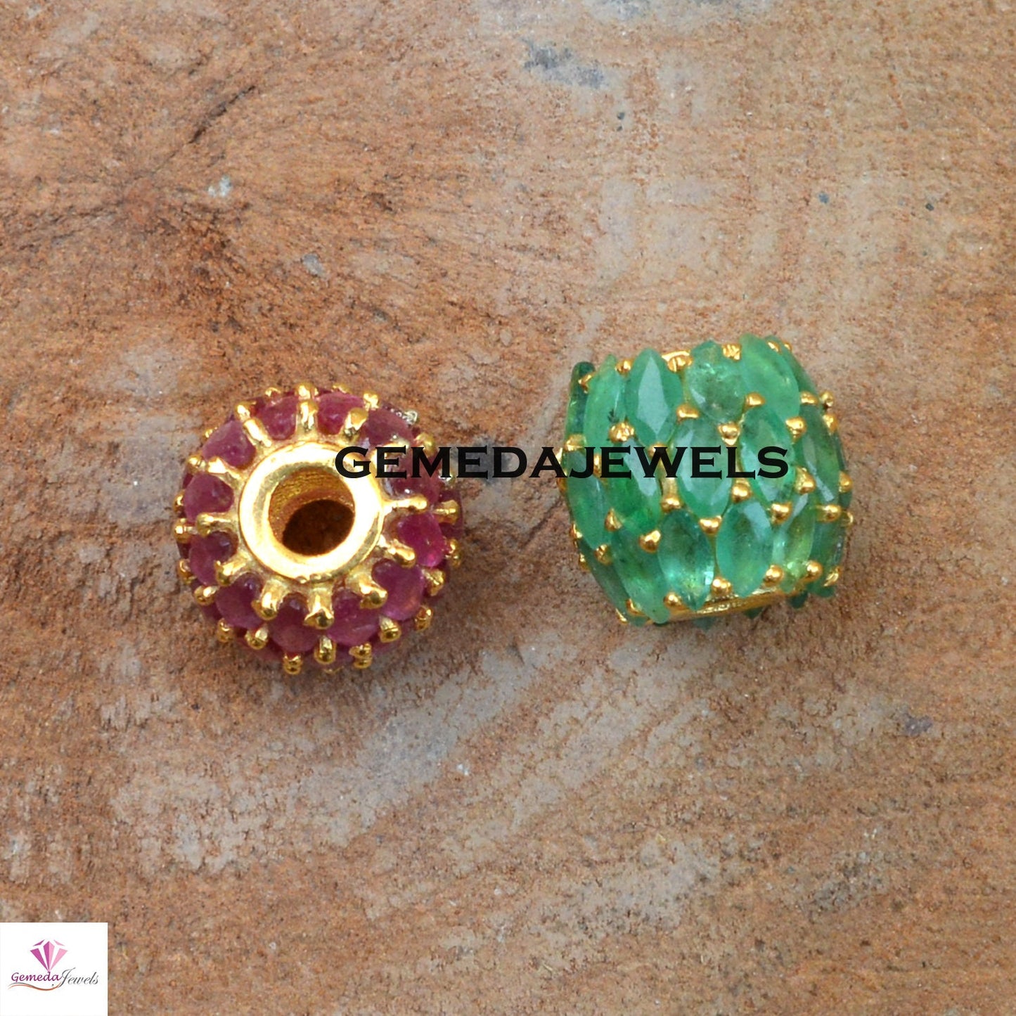 Sale! Ruby Gemstone Beads, 925 Silver Jewelry, Gold Vermeil Beads, Silver Spacer Beads, Emerald Gemstone Beads, Roundel Beads, Bracelet Bead