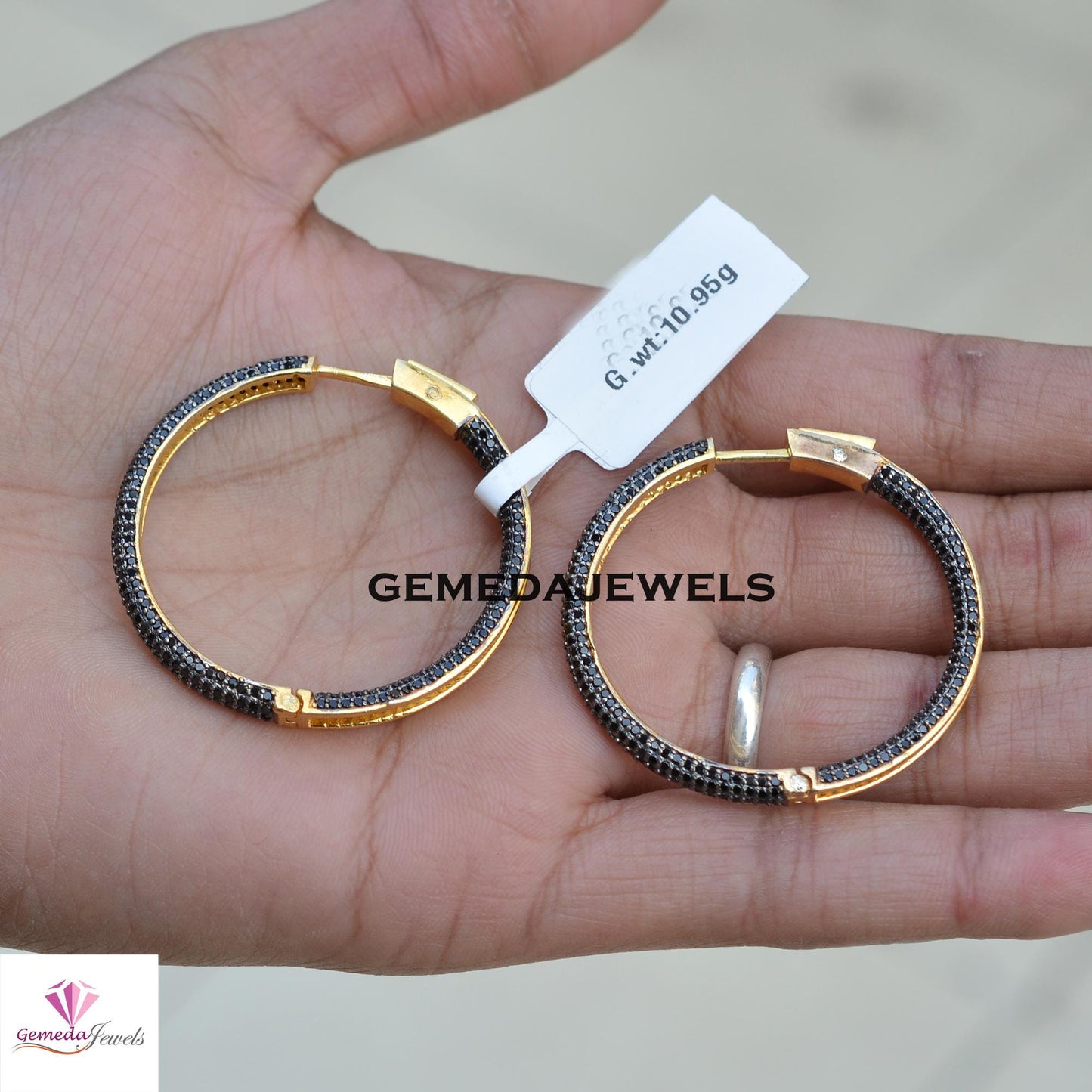 Sale 40MM Black Spinel Gemstone Hoop Earrings, 925 Silver Jewelry, 14k Gold Vermeil Earrings, Gemstone Silver Earrings, Women's Gift Jewelry