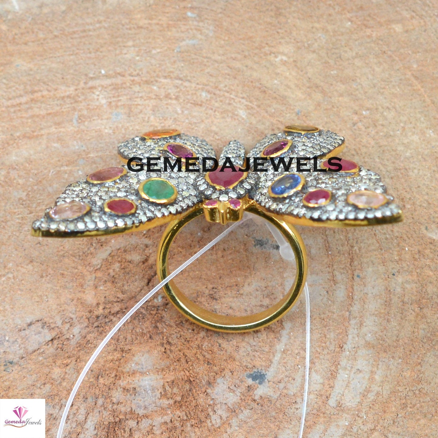 Multi Gemstone Ring, Diamond Butterfly Ring, Gemstone Butterfly Ring, 925 Silver Jewelry, Gold Vermeil Ring, Pave Diamond Jewelry, Wedding