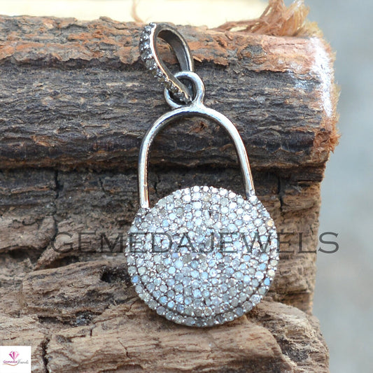 1.25cts Pave Diamond Pendant, Sterling Silver Jewelry, Diamond Lock Jewelry, Diamond Silver Padlock Necklace, Birthday Gift, Size 39X18 MM