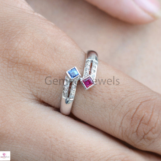 Natural Blue Sapphire Pink Ruby Gemstone Ring, Pave Diamond 925 Silver Ring, Beautiful Ring Jewelry, Gemstone Silver Ring, Statement Jewelry
