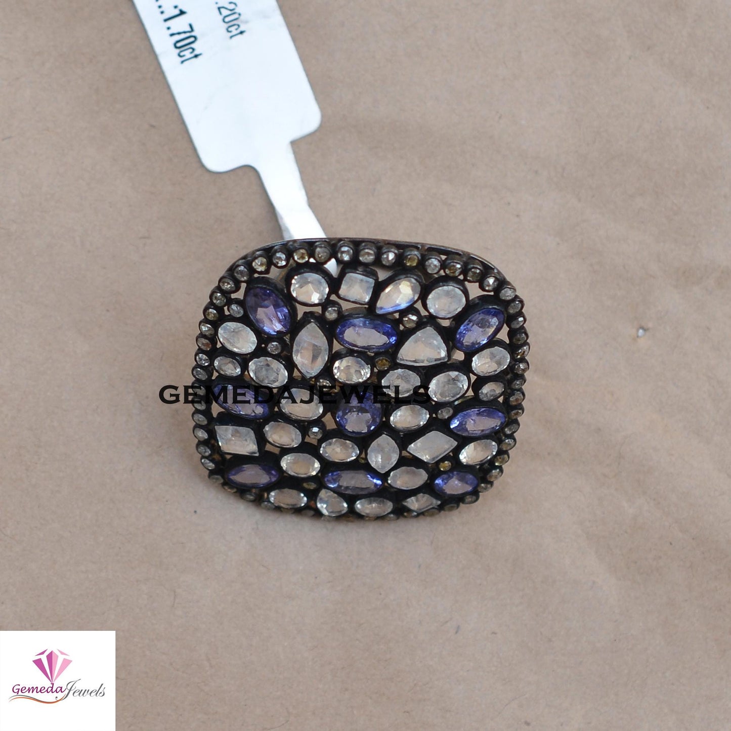 Sale! Rare Moonstone Gemstone Ring, Tanzanite Silver Ring, Pave Diamond Jewelry, Oxidized 925 Silver Ring, Gemstone Jewellery, Gift For Her