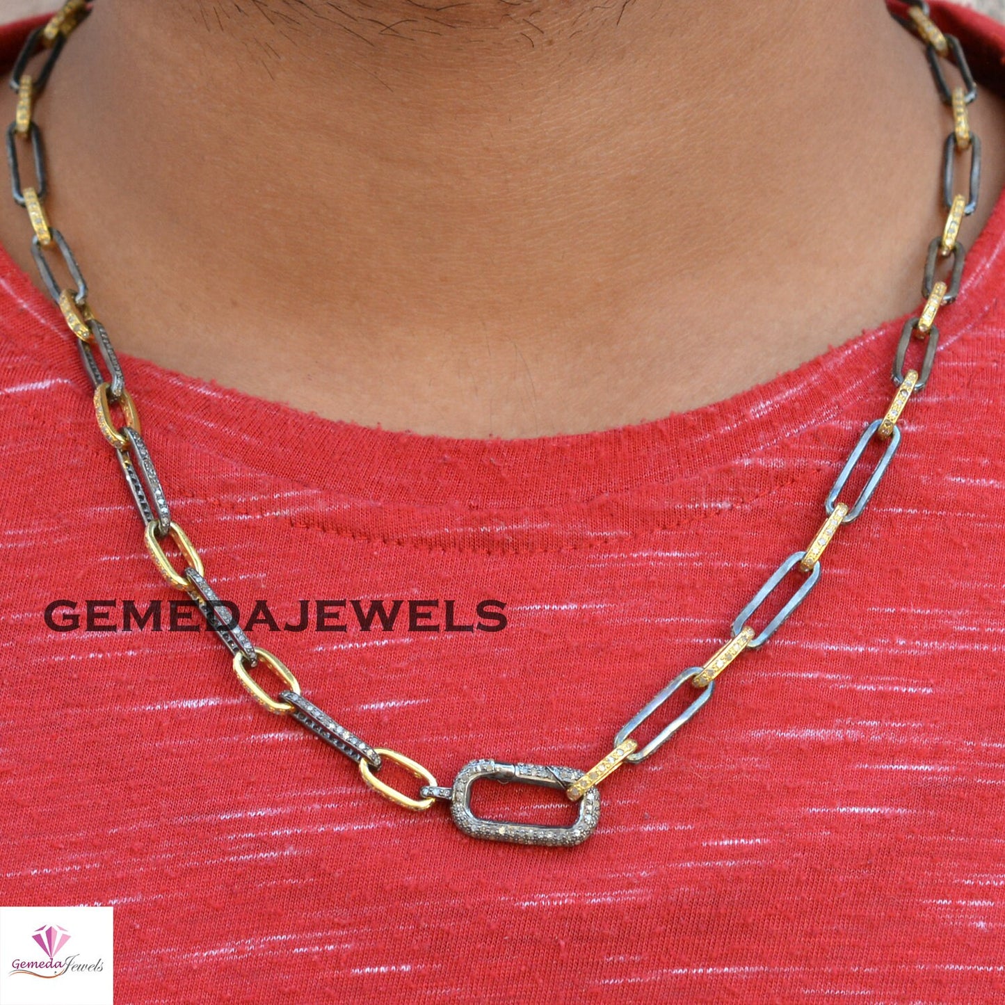 7.85 cts Pave Diamond Chain, 925 Silver Jewelry, Paperclip Link Chain Necklace, Diamond Silver Jewelry, 20" Link Chain, Lobster Claw Lock