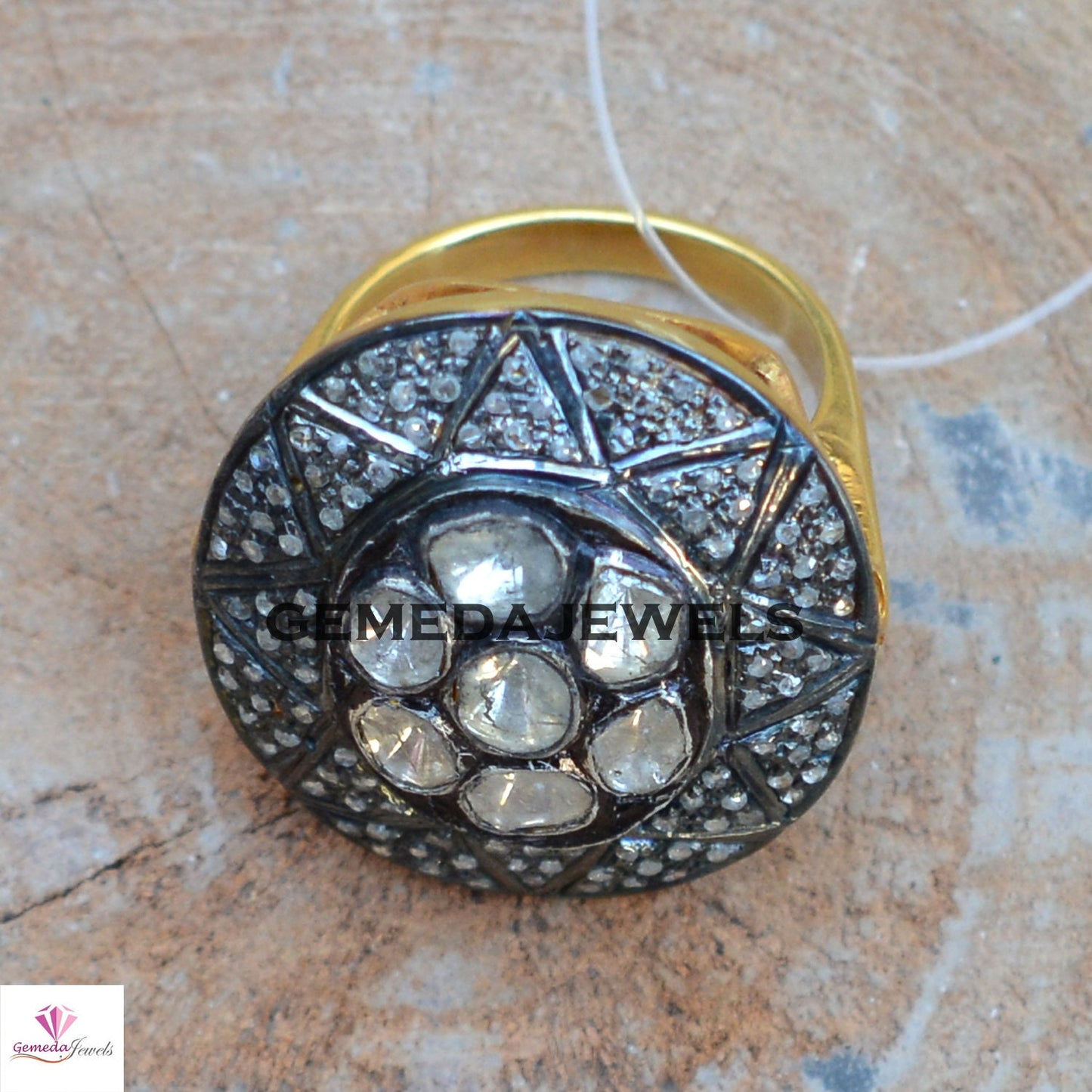 Polki Diamond Silver Ring, Solitaire Diamond Ring, Pave Diamond Jewelry, 925 Silver Ring, Gold Vermeil Jewelry, Diamond Silver Jewelry, Gift