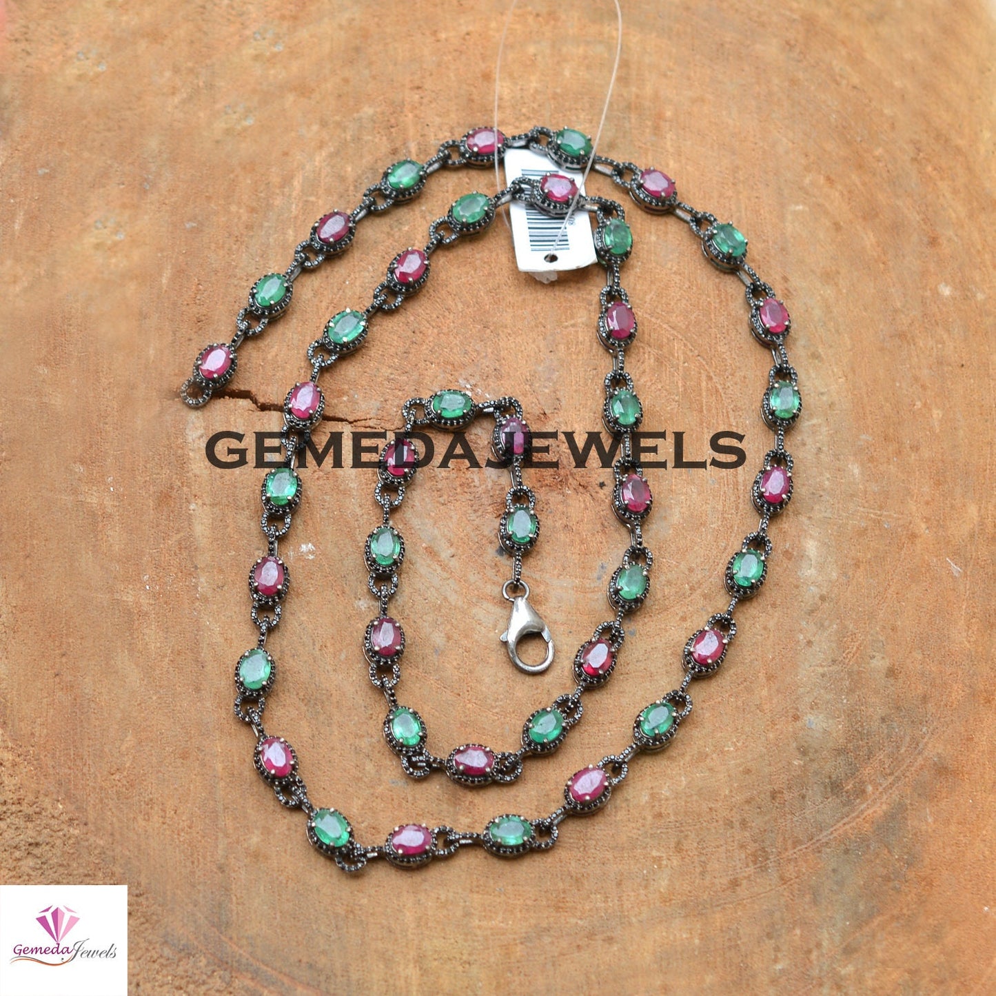 Sale!! Emerald Necklace, Black Spinel Long Necklace, Ruby Gemstone Jewelry, 925 Silver Jewelry, Gemstone Necklace Jewelry, 26" Necklace Gift