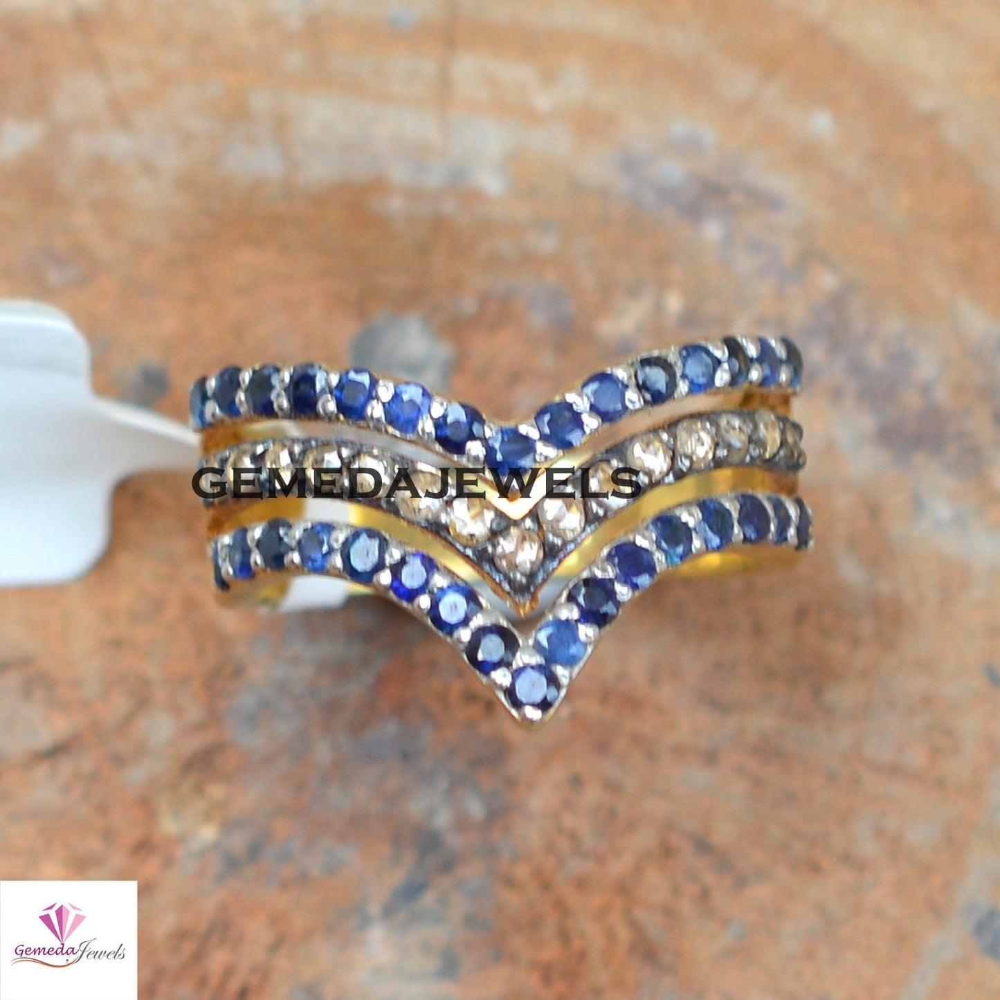 Sale! Blue Sapphire Gemstone Ring, Pave Diamond Ring Jewelry, 925 Silver 14k Gold Plated Jewelry, Minimalist Jewelry, Statement Ring, Gift