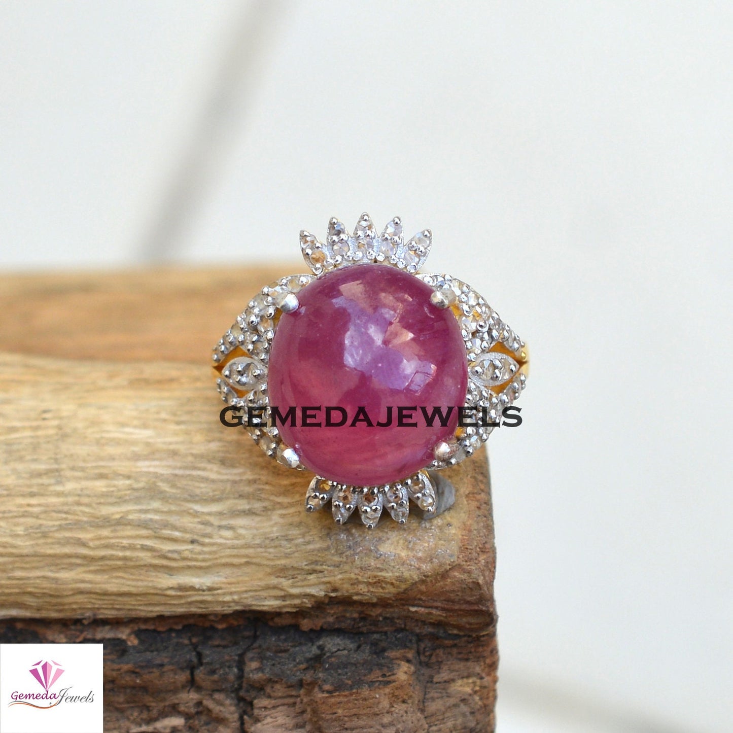 Gorgeous Red Ruby Gemstone Ring, Sterling Silver Ring, Pave Diamond Jewelry, Gemstone Ring Jewelry, 14k Gold Vermeil Jewelry, Gift For Her