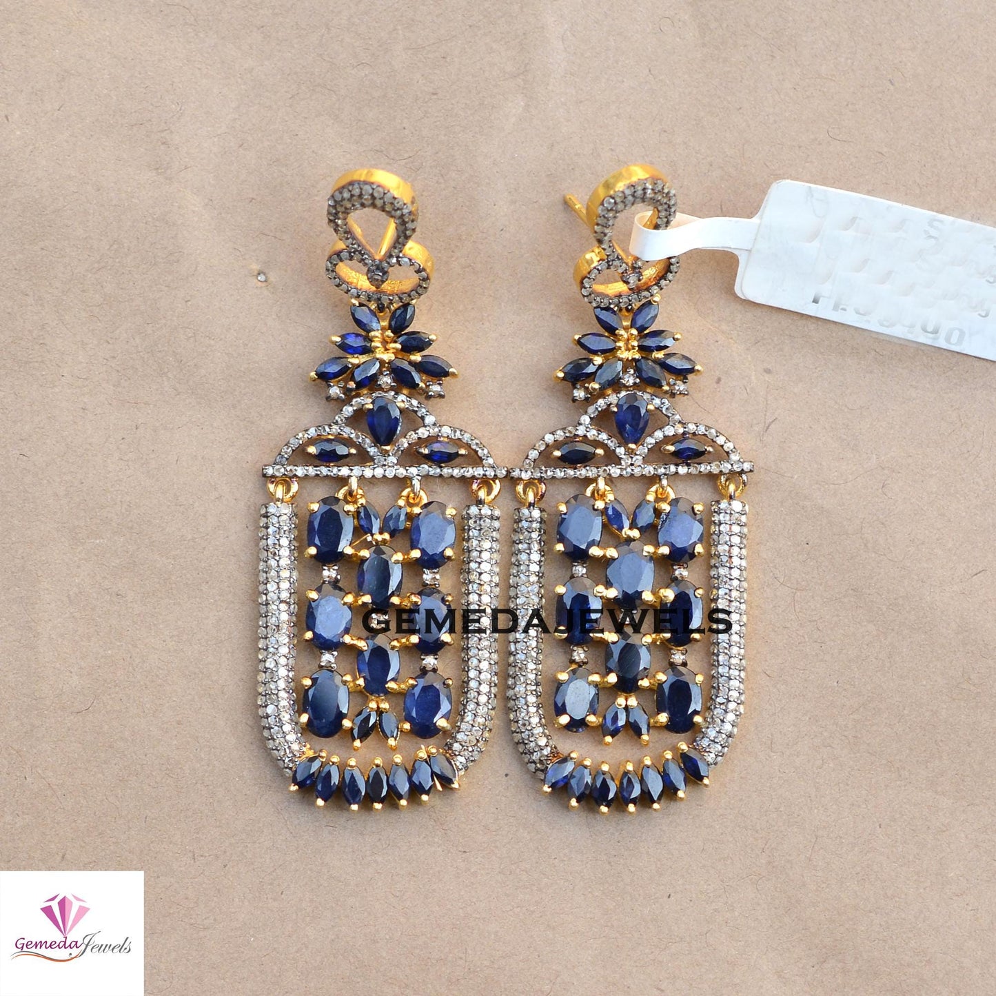 Sale!! Dazzling Blue Sapphire Earrings, Pave Diamond Earrings, 925 Silver Earring, 14k Gold Vermeil Jewelry, Designer Earrings Jewelry, Gift