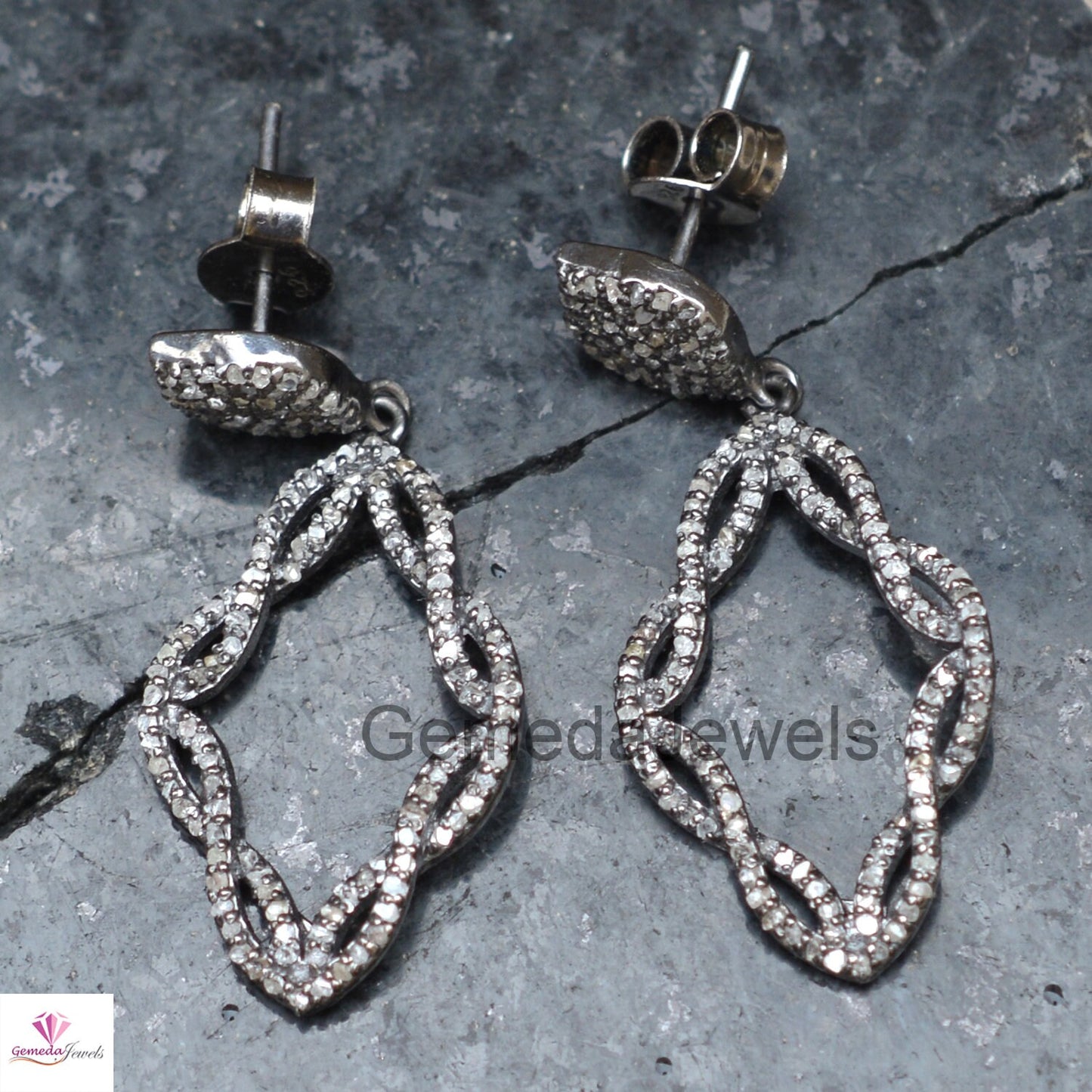 Sale!! Natural Pave Diamond Earring, 925 Sterling Silver Jewelry, Size 38X17 MM Drop Dangle Silver Earrings, Anniversary Gift Jewelry, Gifts