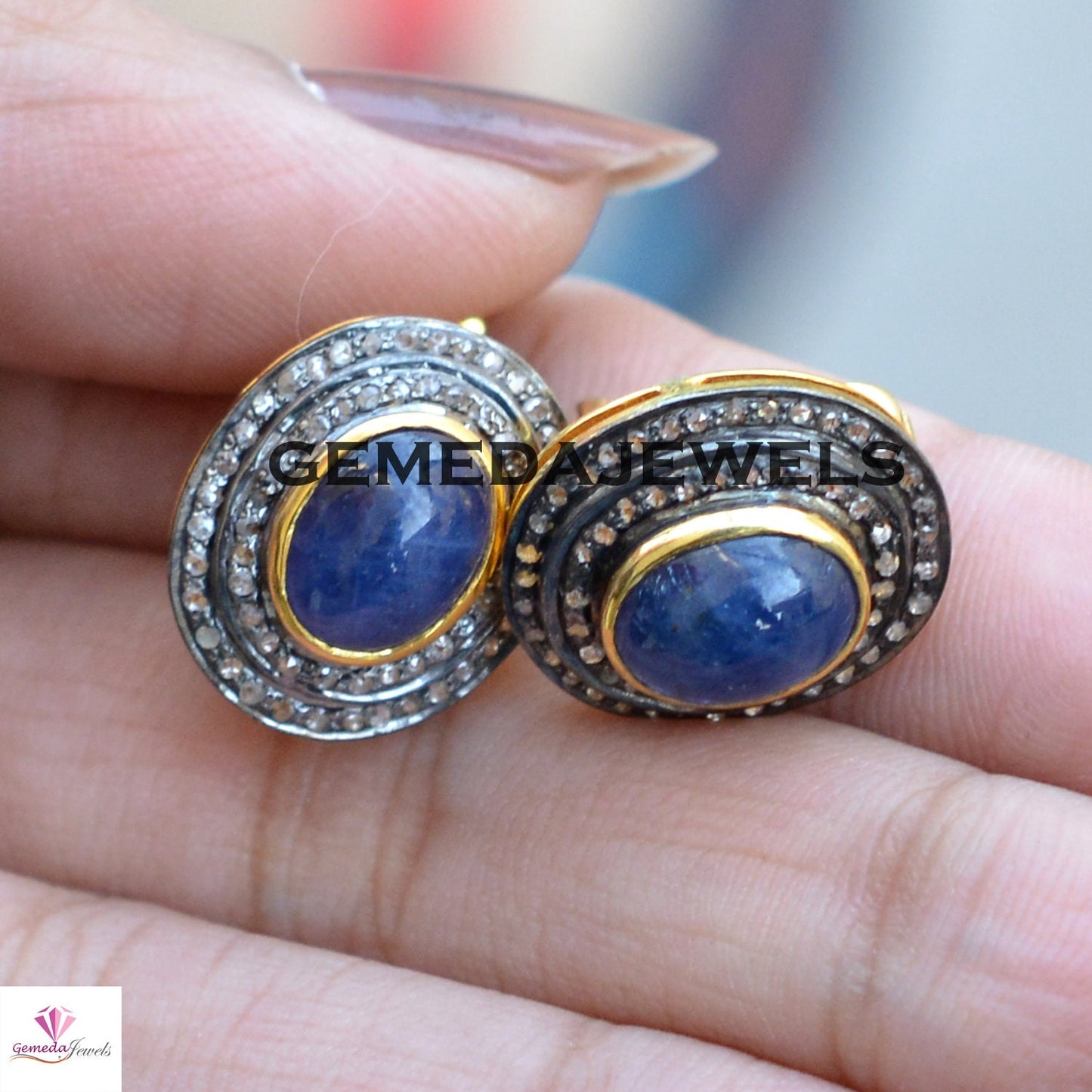 Tanzanite Gemstone Earrings, Gemstone Silver Earring, Diamond Stud Earrings, Pave Diamond Jewelry, 925 Silver Jewelry, Gold Plated Earrings