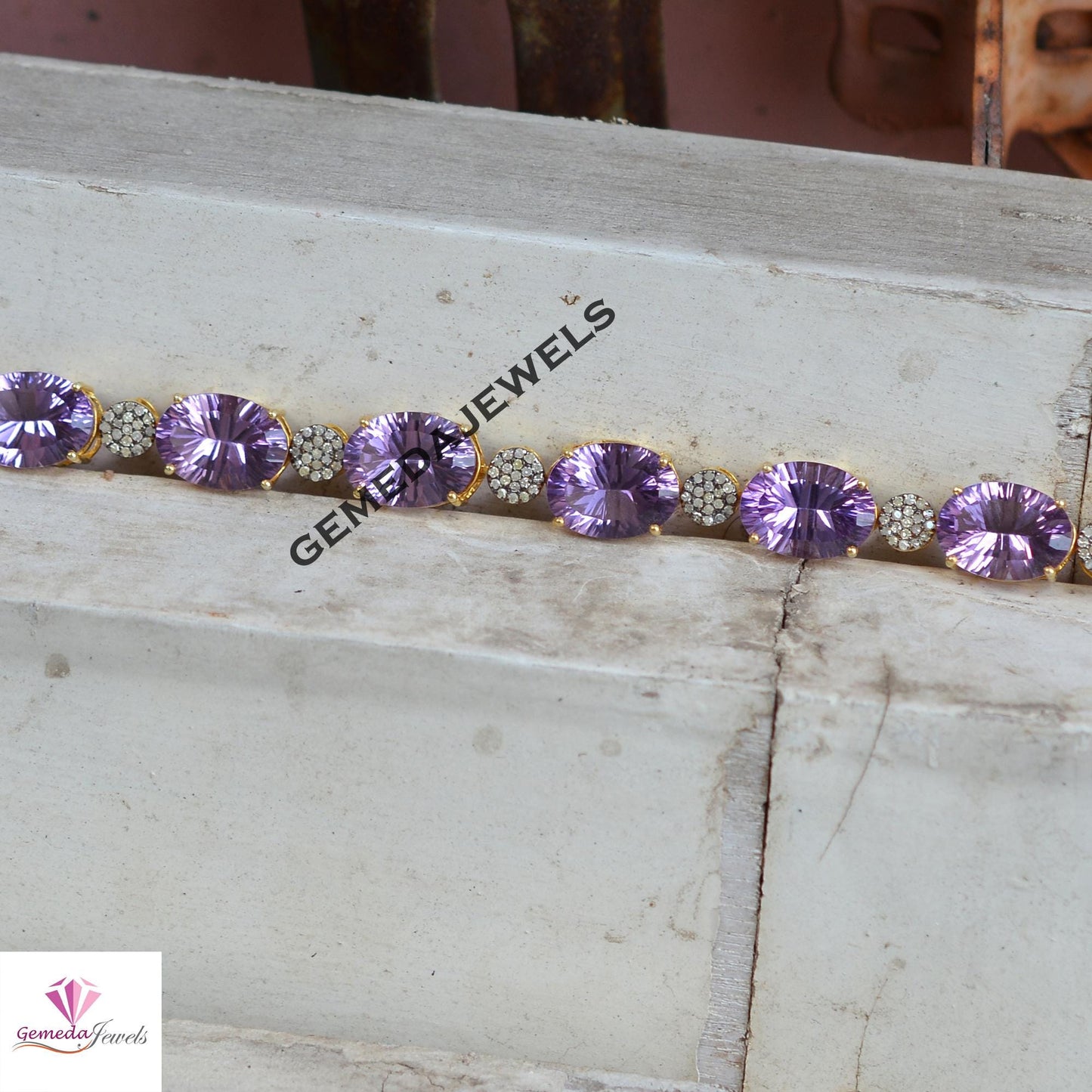 Charming Purple Amethyst Gemstone Bracelet, Pave Diamond Bracelet, 14k Gold Vermeil Jewelry, Solid 925 Silver Jewelry, Valentine's Day Gift