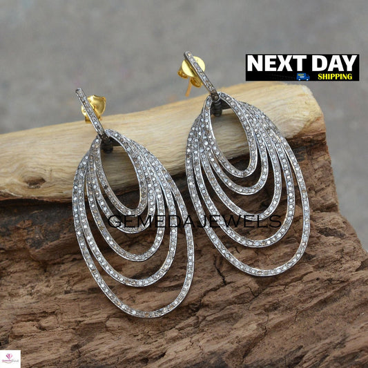 Sale!! Pave Diamond Earrings, Silver Diamond Jewelry, Sterling Silver Earrings, 14k Gold Earrings, Mothers Day Gift, Wedding Gift Jewelry