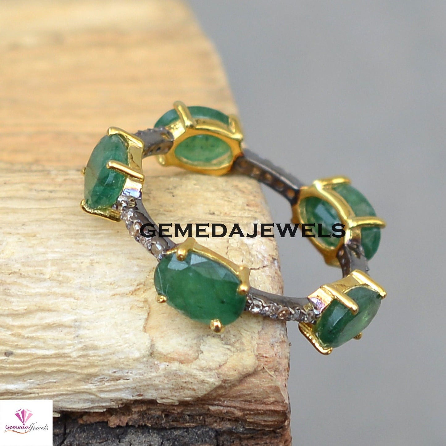 Emerald Band Ring, Pave Diamond Jewelry, Sterling Silver Ring, Gold Plated Ring, Gemstone Band Ring, 925 Silver Jewellery, Wedding Band Ring