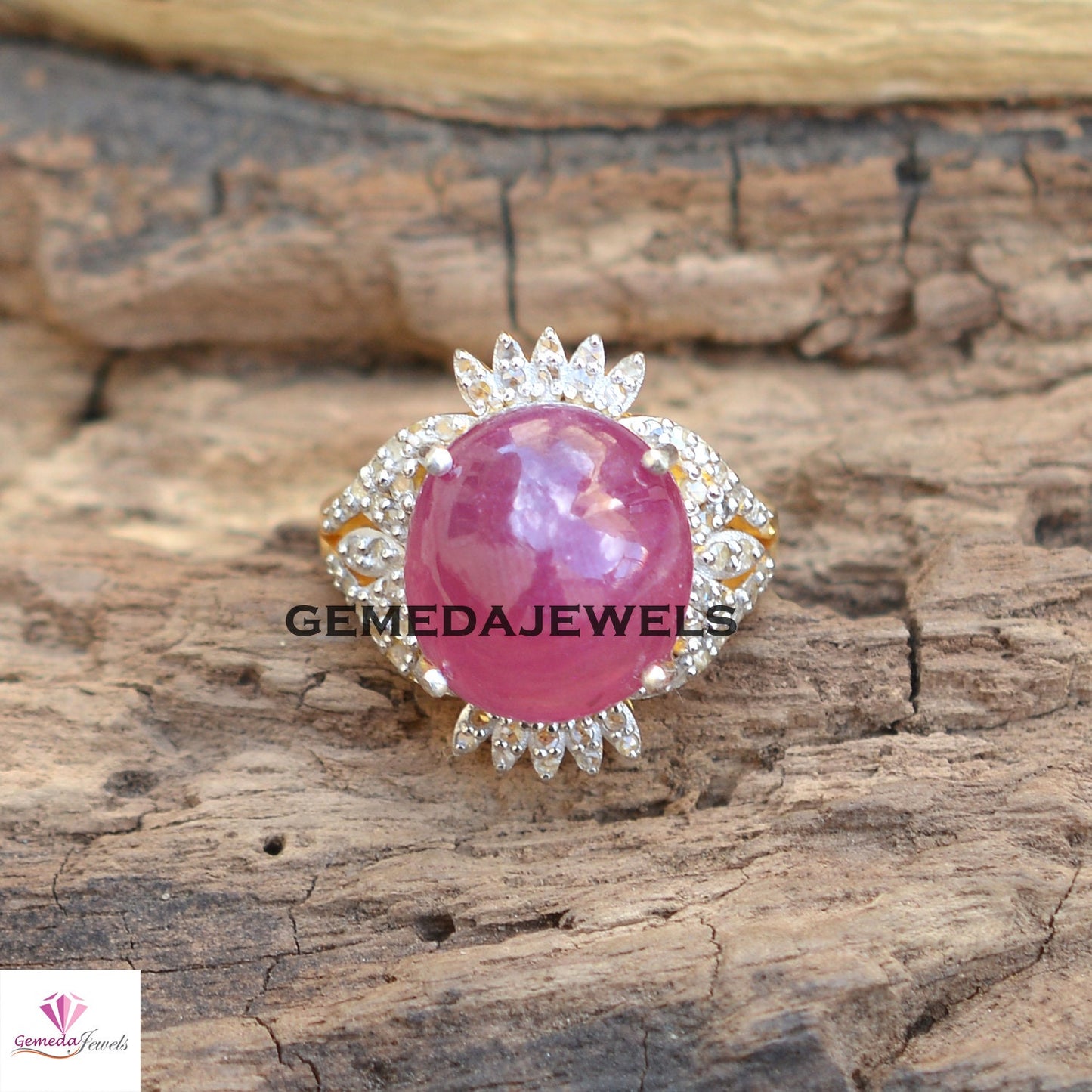 Gorgeous Red Ruby Gemstone Ring, Sterling Silver Ring, Pave Diamond Jewelry, Gemstone Ring Jewelry, 14k Gold Vermeil Jewelry, Gift For Her