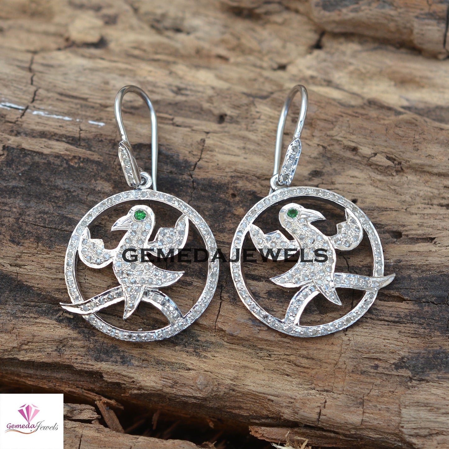 Pave Diamond Bird Earrings, 925 Sterling Silver Jewelry, White Rhodium Plated Earrings, Diamond Silver Earrings, Ear Wire Earring, Gifts