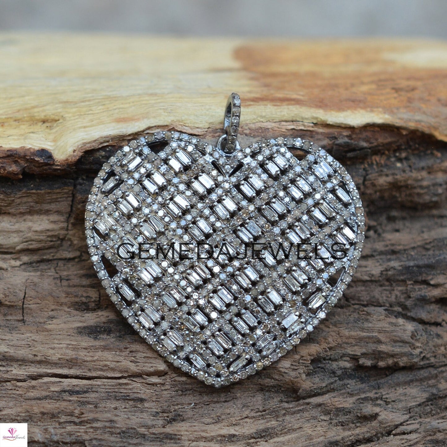 Diamond Heart Pendant, 925 Silver Jewelry, Pave Diamond Pendant, Silver Heart Pendant, Baguette Diamond Pendant, 16" Chain Necklace, Gifts