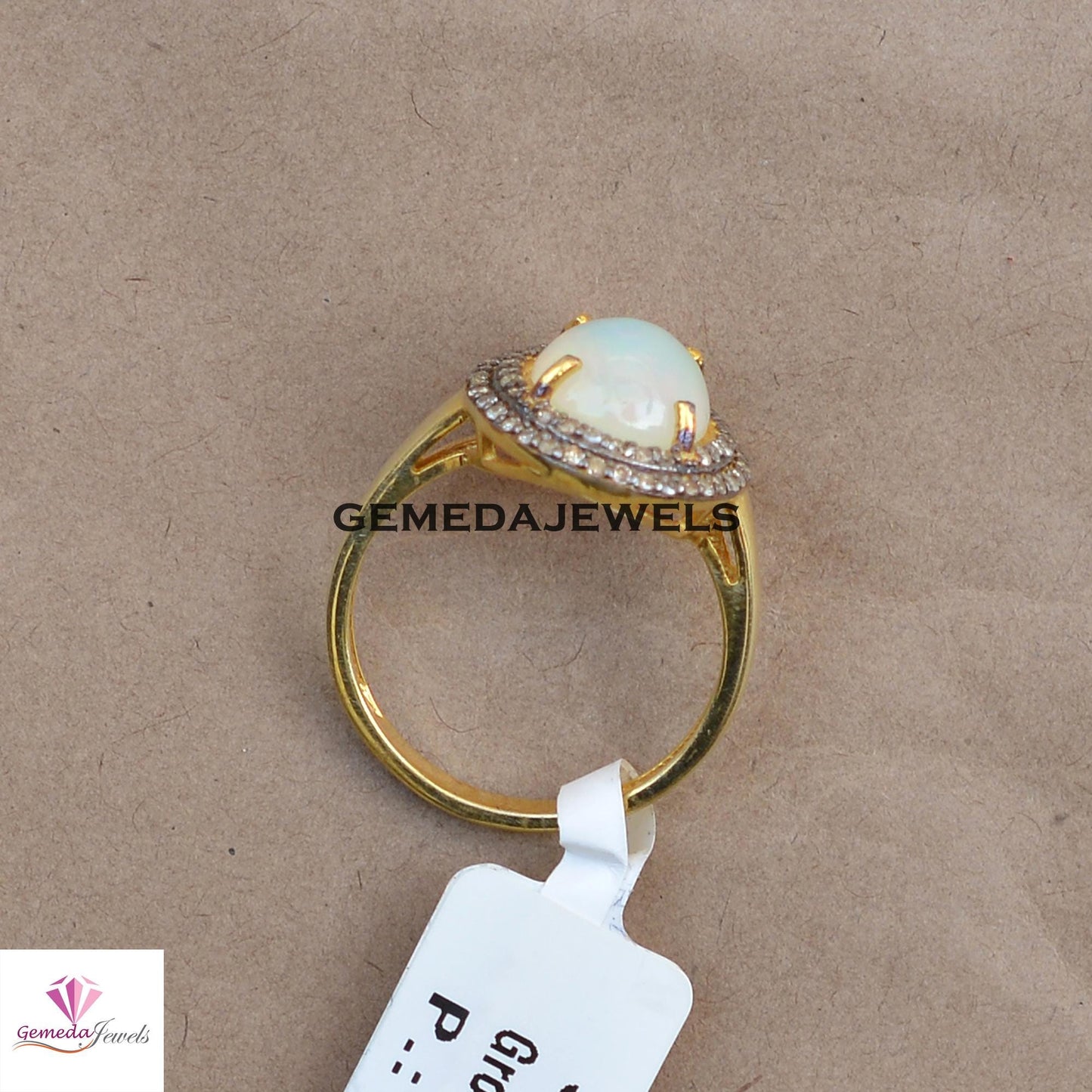 925 Silver Jewelry Genuine Opal Gemstone Ring, Pave Diamond Ring Yellow Gold Vermeil Jewelry, Gemstone Diamond Jewelry, Valentine's Gift