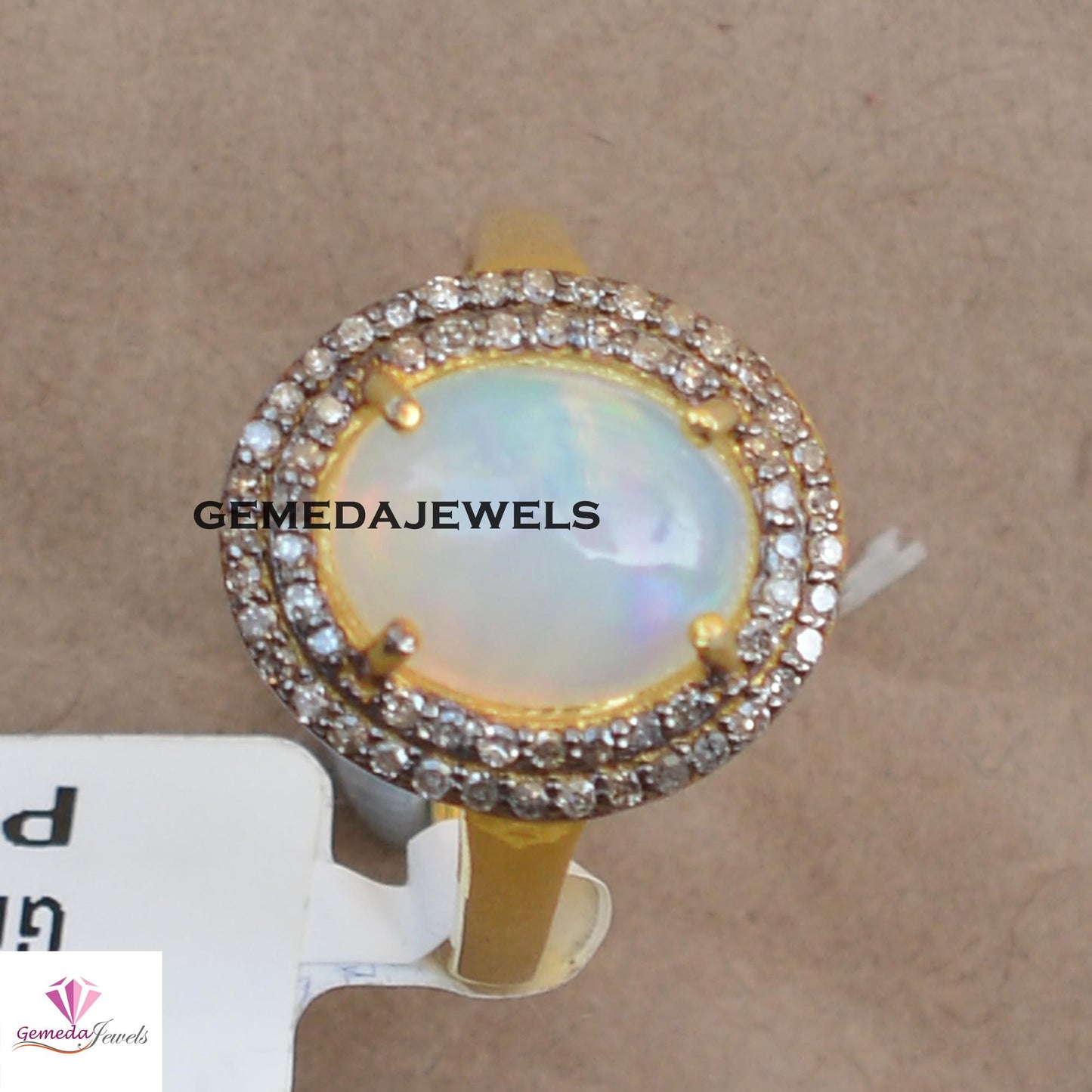 925 Silver Jewelry Genuine Opal Gemstone Ring, Pave Diamond Ring Yellow Gold Vermeil Jewelry, Gemstone Diamond Jewelry, Valentine's Gift