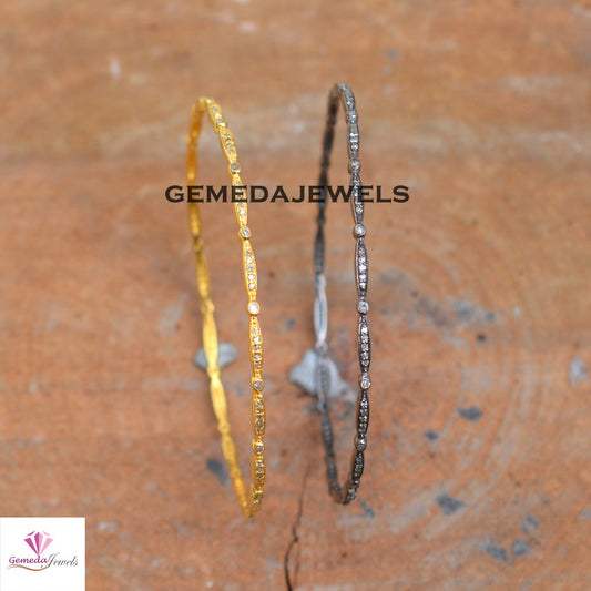 Sale! Sparkling Pave Diamond Bangle, 925 Silver Jewelry, 14k Gold Plated Bangle, Rhodium Plated Jewelry, Diamond Jewelry, Women Gift Jewelry