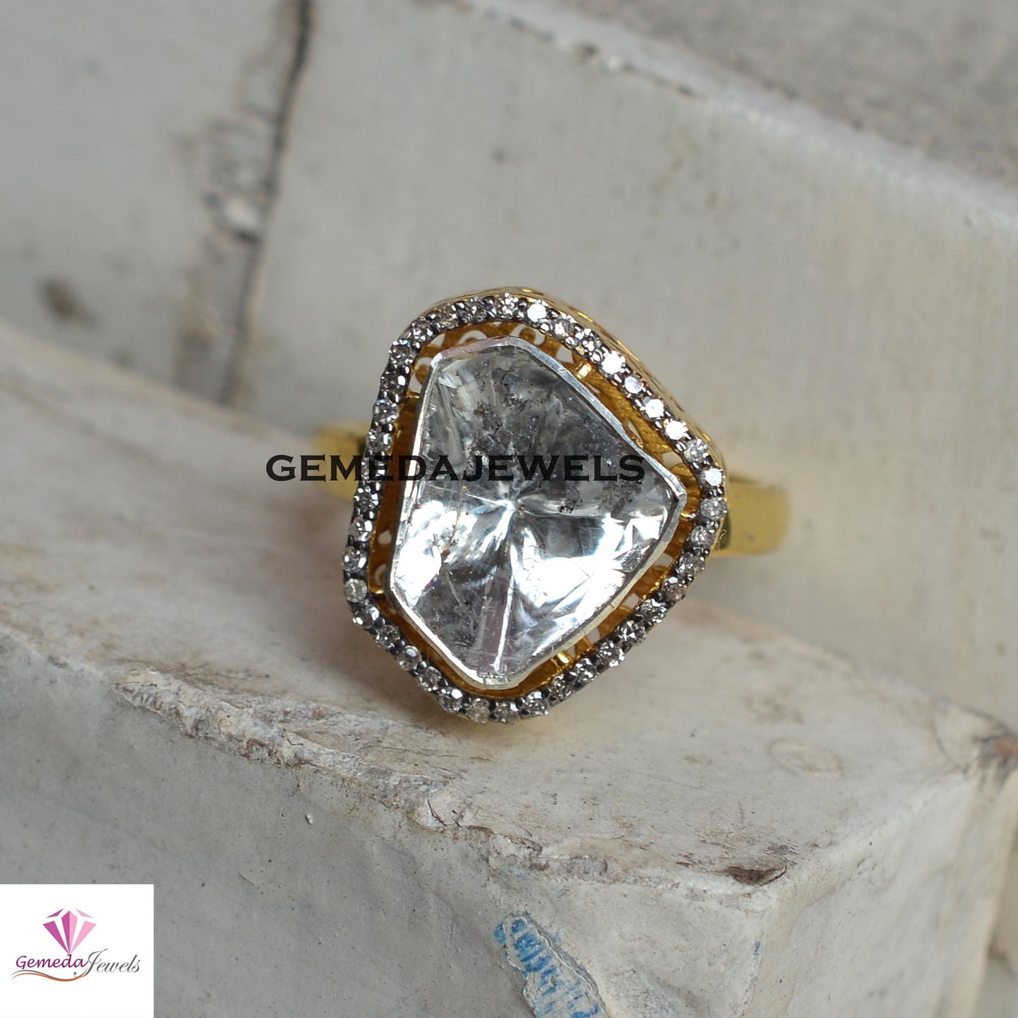 Sale! Polki Diamond Ring, 14k Gold Plated Ring Jewelry, 925 Sterling Silver Jewelry, Pave Diamond Ring, Wedding Jewelry, Valentine's Gift