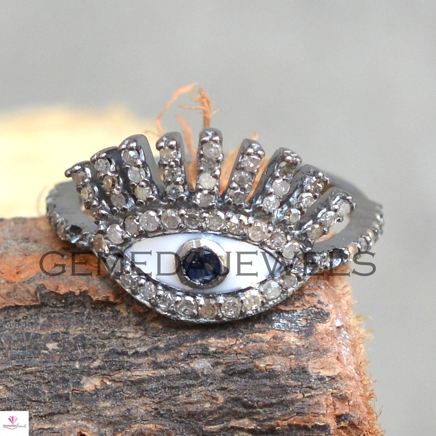 Blue Sapphire Ring, Pave Diamond Evil Eye Ring, 925 Silver Jewelry, Gemstone Diamond Ring, Stacking Ring, Minimalist Jewelry, Birthday Gift