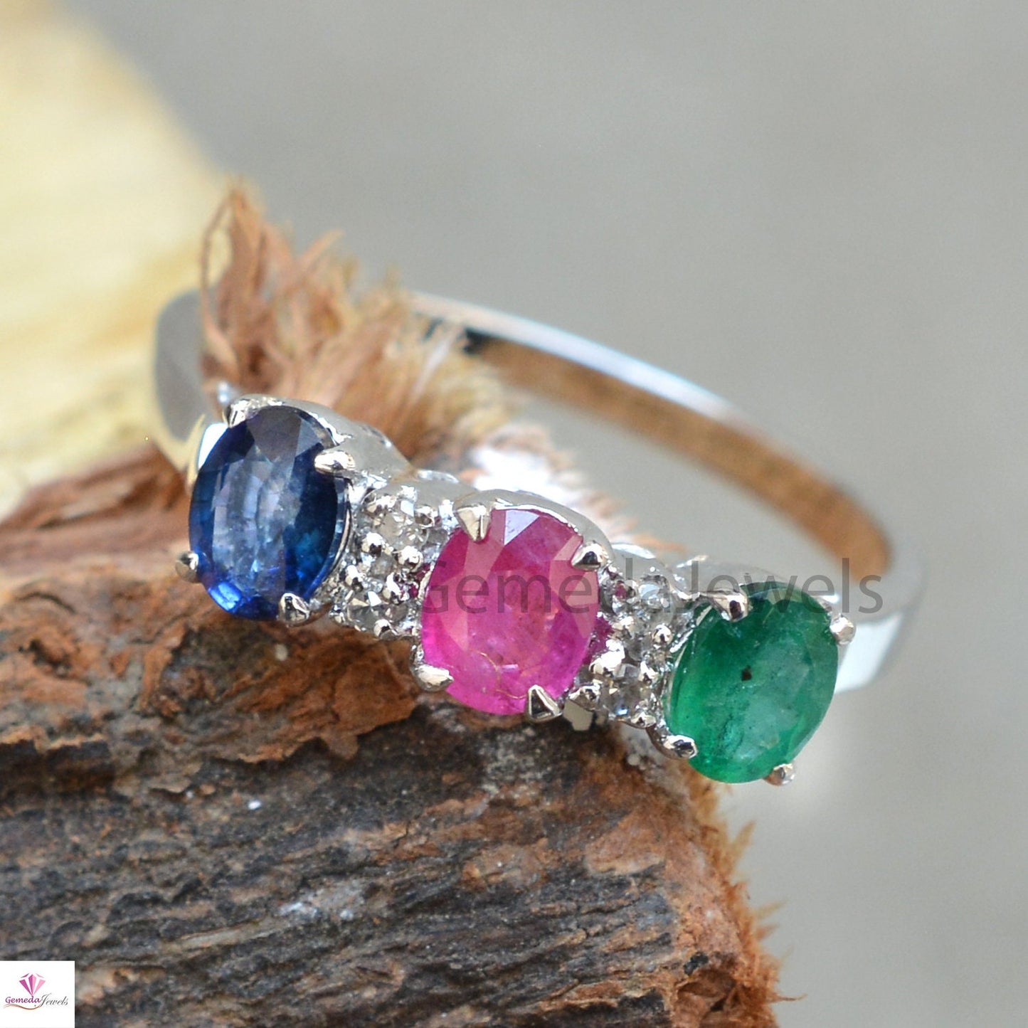 Genuine Sapphire Ring, Ruby Ring, Emerald Ring, Sterling Silver Jewelry, Diamond Ring Jewelry, Wedding Gift Jewelry, Faceted Gemstone Ring