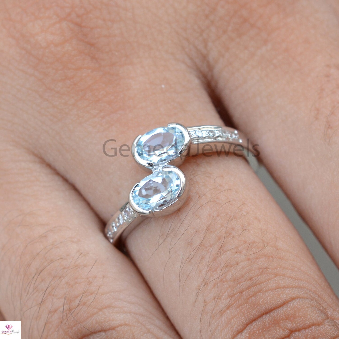 Sale!! Blue Topaz Ring, Pave Diamond Silver Ring, December Birthstone Ring, Sterling Silver Jewelry, Gemstone Diamond Ring, Statement Ring