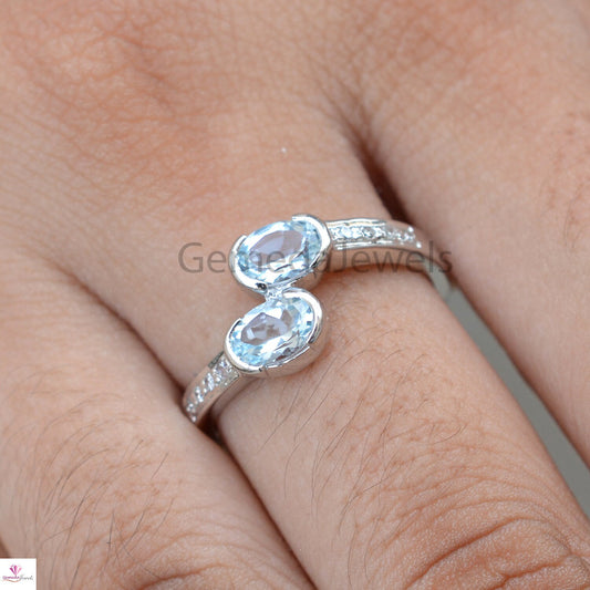 Sale!! Blue Topaz Ring, Pave Diamond Silver Ring, December Birthstone Ring, Sterling Silver Jewelry, Gemstone Diamond Ring, Statement Ring