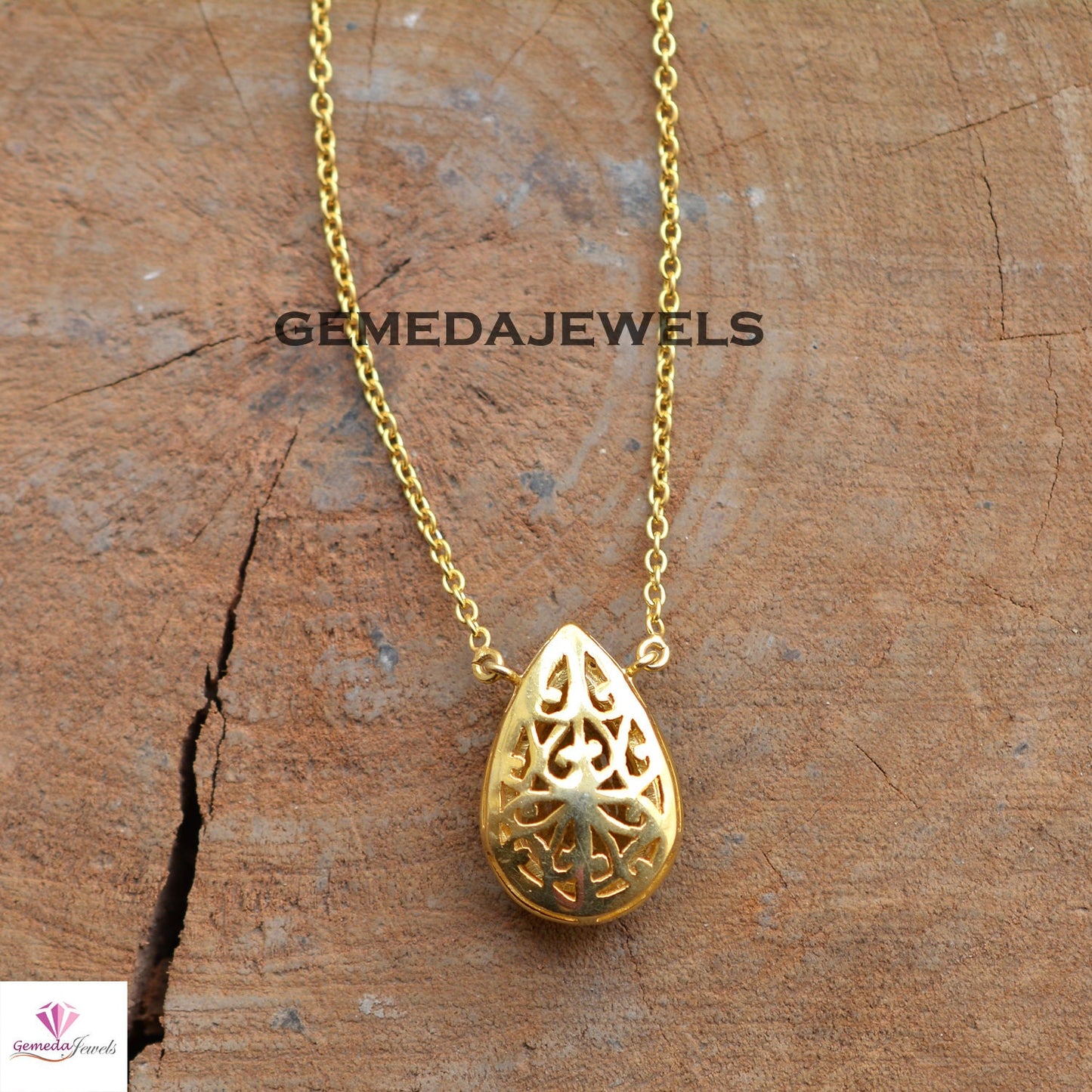 Citrine Charm Pendant, Pave Diamond Jewelry, 925 Silver Jewelry, 14k Gold Plated 18" Link Chain Necklace, Gemstone Jewelry, Gift For her