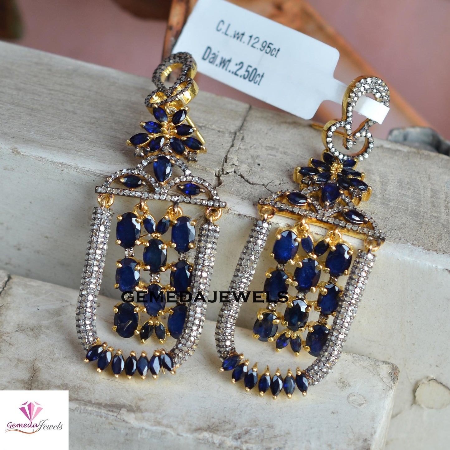 Sale!! Dazzling Blue Sapphire Earrings, Pave Diamond Earrings, 925 Silver Earring, 14k Gold Vermeil Jewelry, Designer Earrings Jewelry, Gift