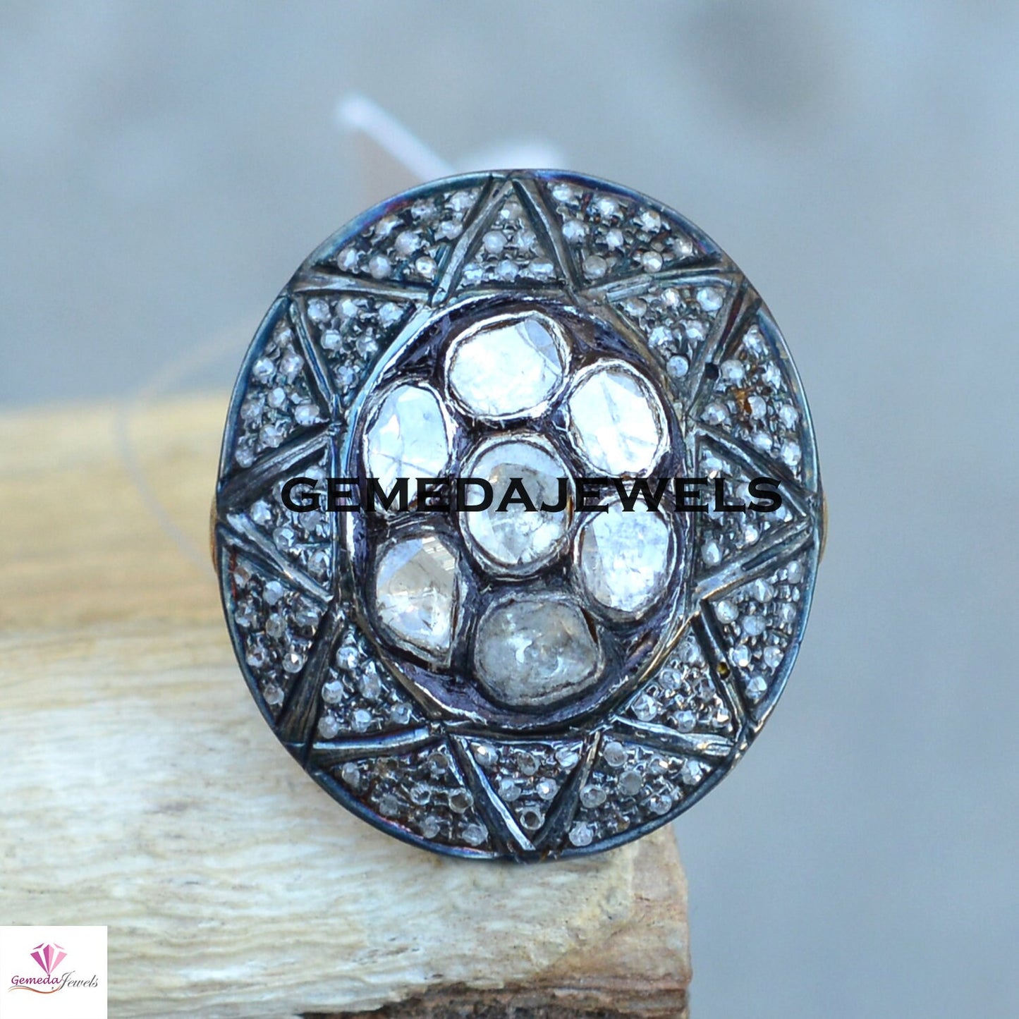 Polki Diamond Silver Ring, Solitaire Diamond Ring, Pave Diamond Jewelry, 925 Silver Ring, Gold Vermeil Jewelry, Diamond Silver Jewelry, Gift