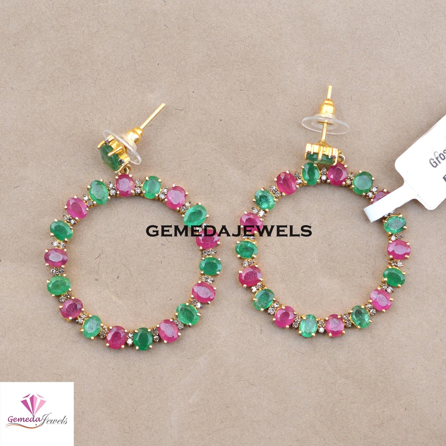 Sale!! Natural Emerald Gemstone Earrings, Ruby 925 Silver Earring Jewelry, Pave Diamond Earrings, Gold Vermeil Jewelry, Women's Jewelry