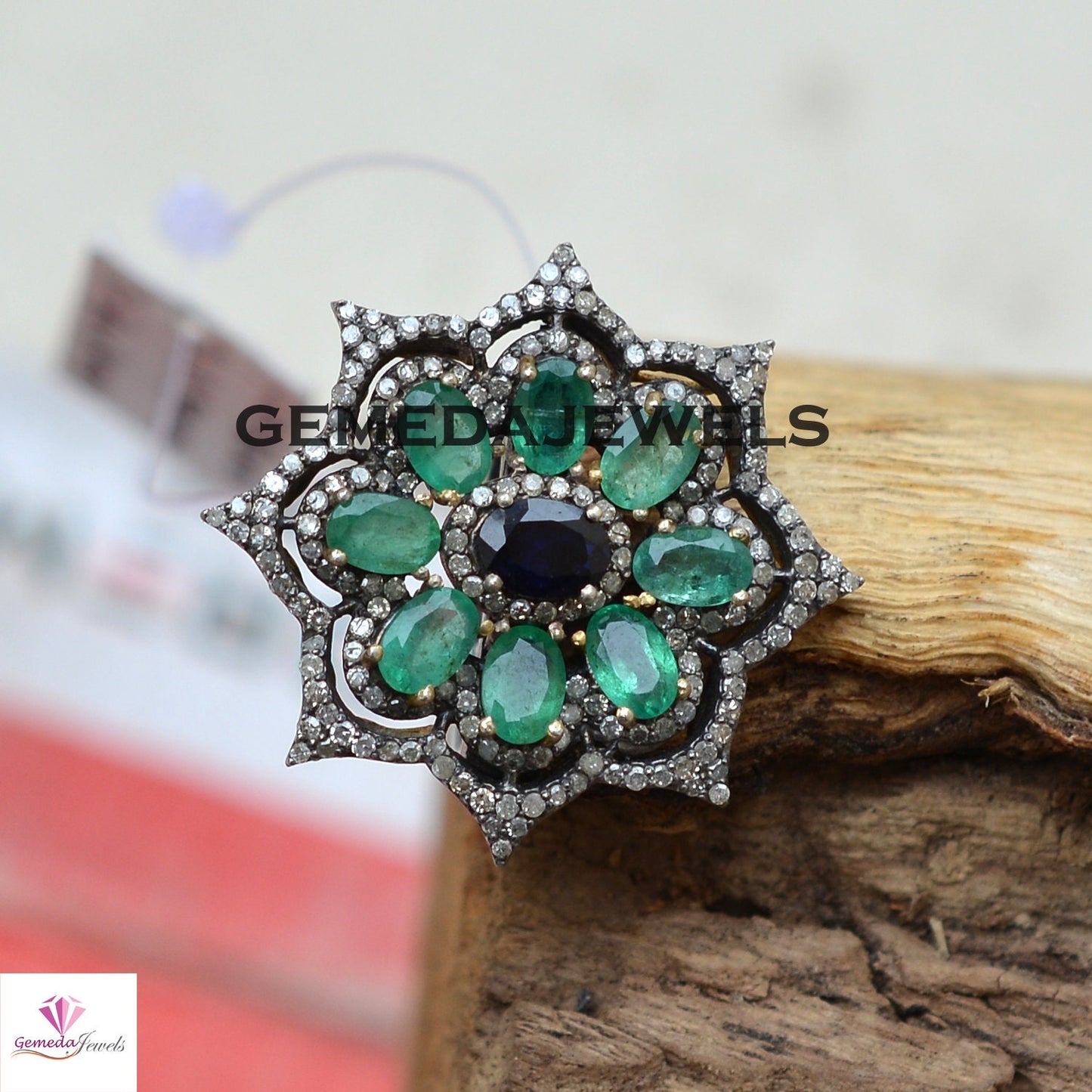 Sapphire Gemstone Floral Ring, Emerald Ring Jewelry, Pave Diamond Jewelry, 925 Sterling Silver Ring, Wedding Gift Jewelry, Jewelry For Women