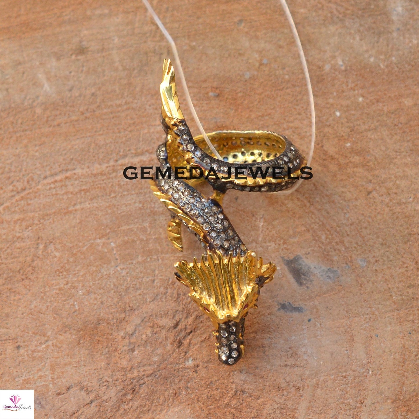 Pave Diamond Dragon Ring, 925 Silver Jewelry, Gold Plated Ring, Fantasy Dragon Ring, Diamond Ring Jewelry, Celtic Dragon Ring, Gift For her