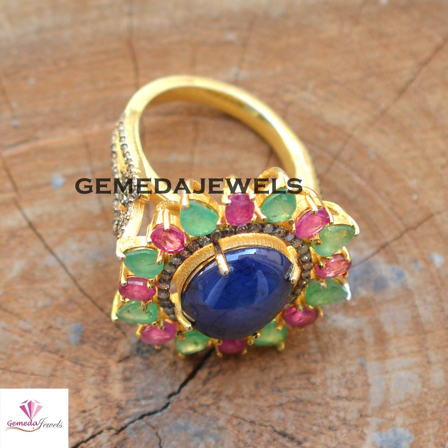 Sale Tanzanite Flower Ring, Ruby Gemstone Ring, Emerald Gemstone Ring, 14k Gold Vermeil Jewelry, 925 Silver Ring, Pave Diamond Jewelry, Gift