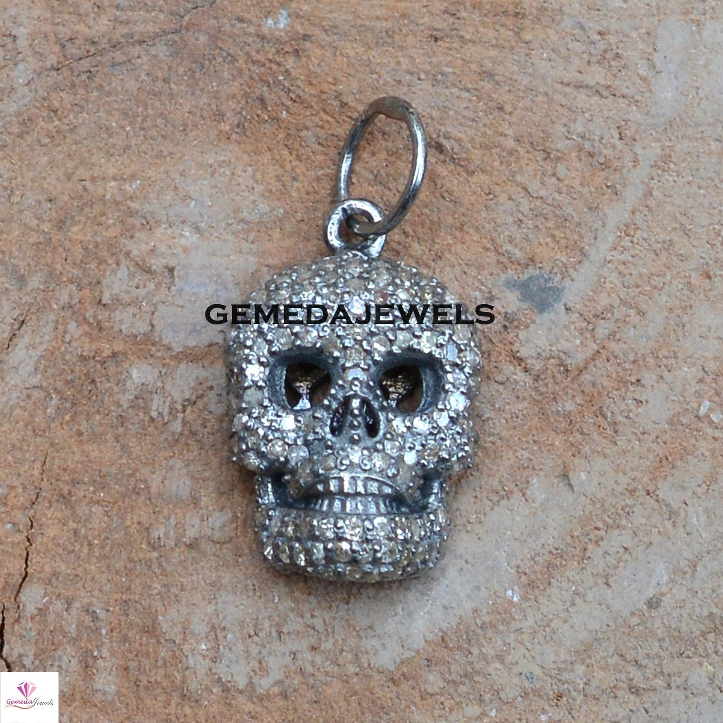 Pave Diamond Skull Pendant, 925 Sterling Silver Jewelry, Silver Skull Jewelry, Diamond Jewellery, 16" Link Chain Necklace, Halloween Jewelry