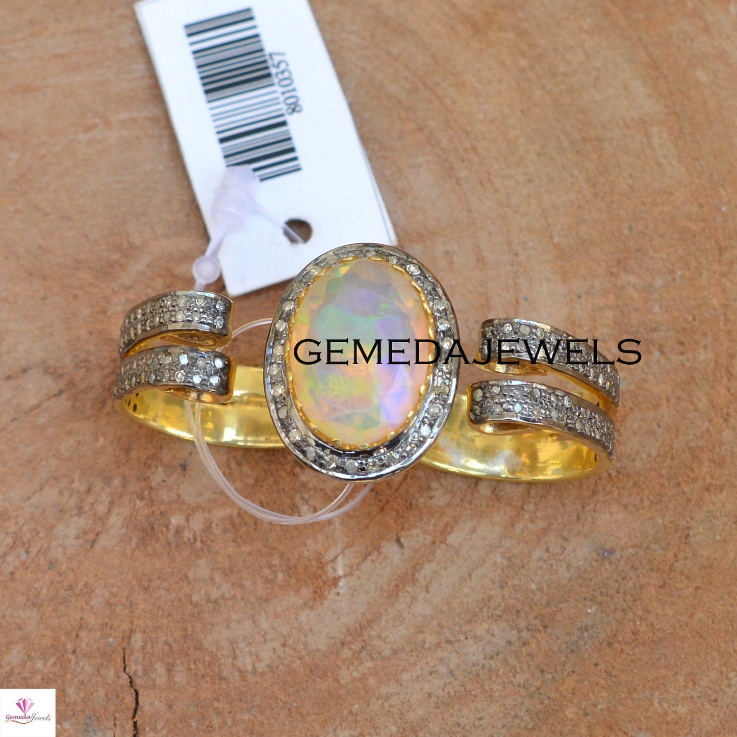 Genuine Opal Gemstone Ring, 925 Silver Gold Vermeil Jewelry, Pave Diamond Jewelry, Gemstone Silver Ring, Two Finger Ring, Anniversary Gift