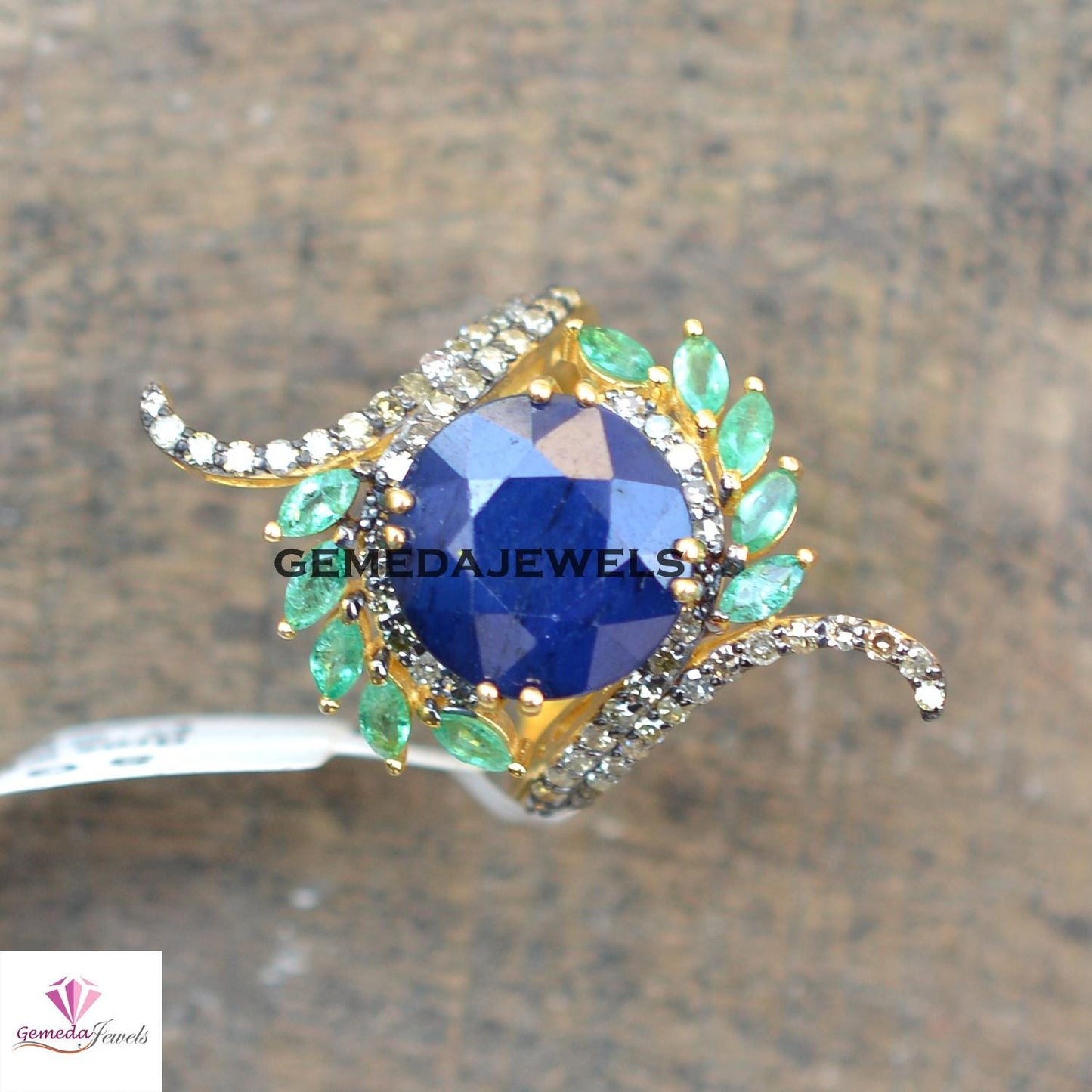Blue Sapphire Gemstone Ring, Pave Diamond Jewelry, Emerald Silver Ring, 925 Silver Jewelry, Gold Vermeil Ring, Designer Ring, Gift For Her