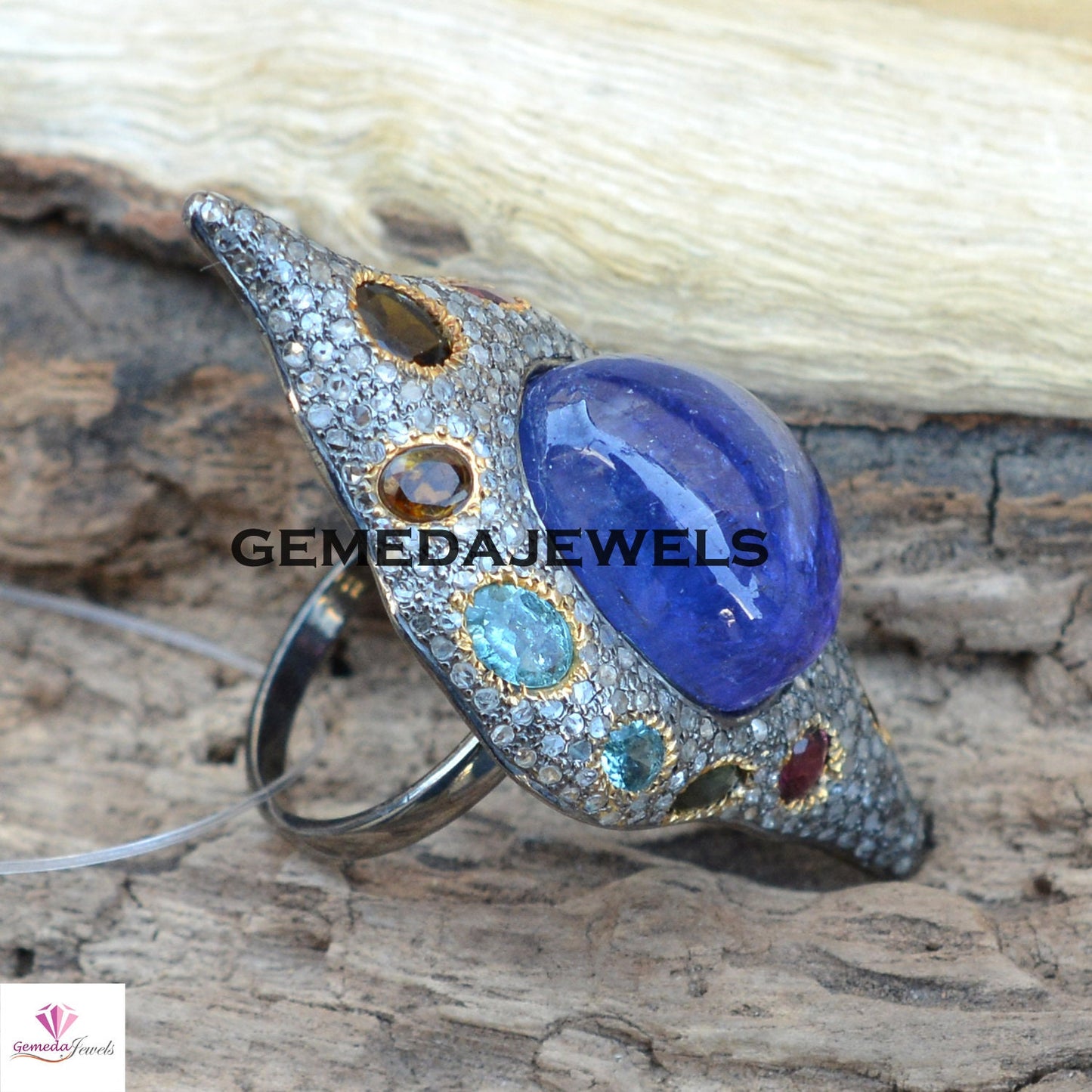 Tanzanite Gemstone Ring, Sterling Silver Ring, Gemstone Silver Jewelry, Pave Diamond Ring, Multi Gemstone Ring, Antique Ring Jewelry, Gifts
