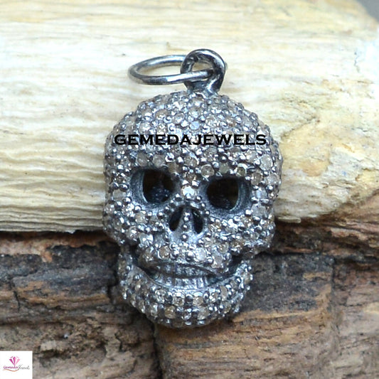 Pave Diamond Skull Pendant, 925 Sterling Silver Jewelry, Silver Skull Jewelry, Diamond Jewellery, 16" Link Chain Necklace, Halloween Jewelry